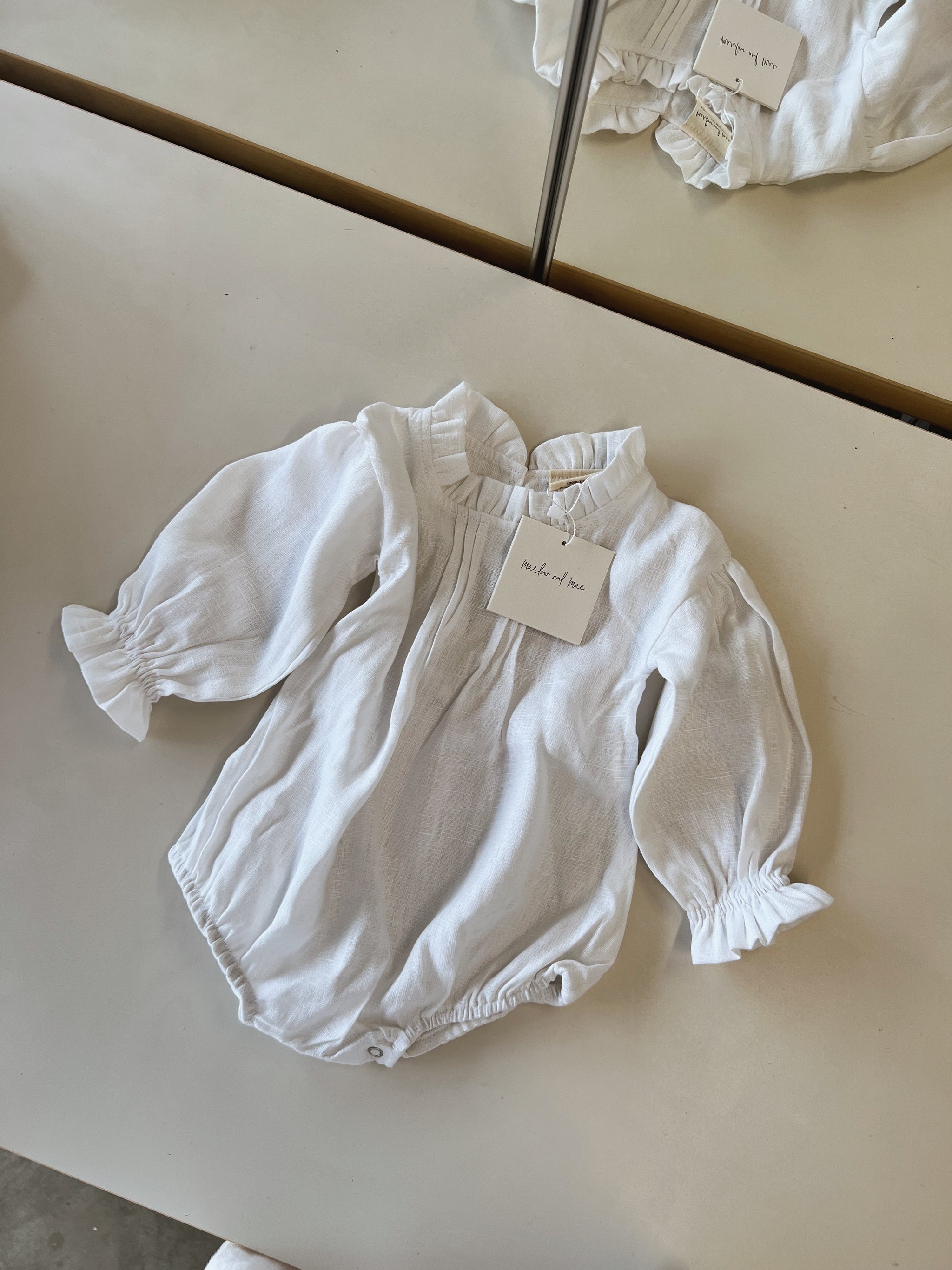 Jean romper 6-12 months (seconds) - Marlow and Mae