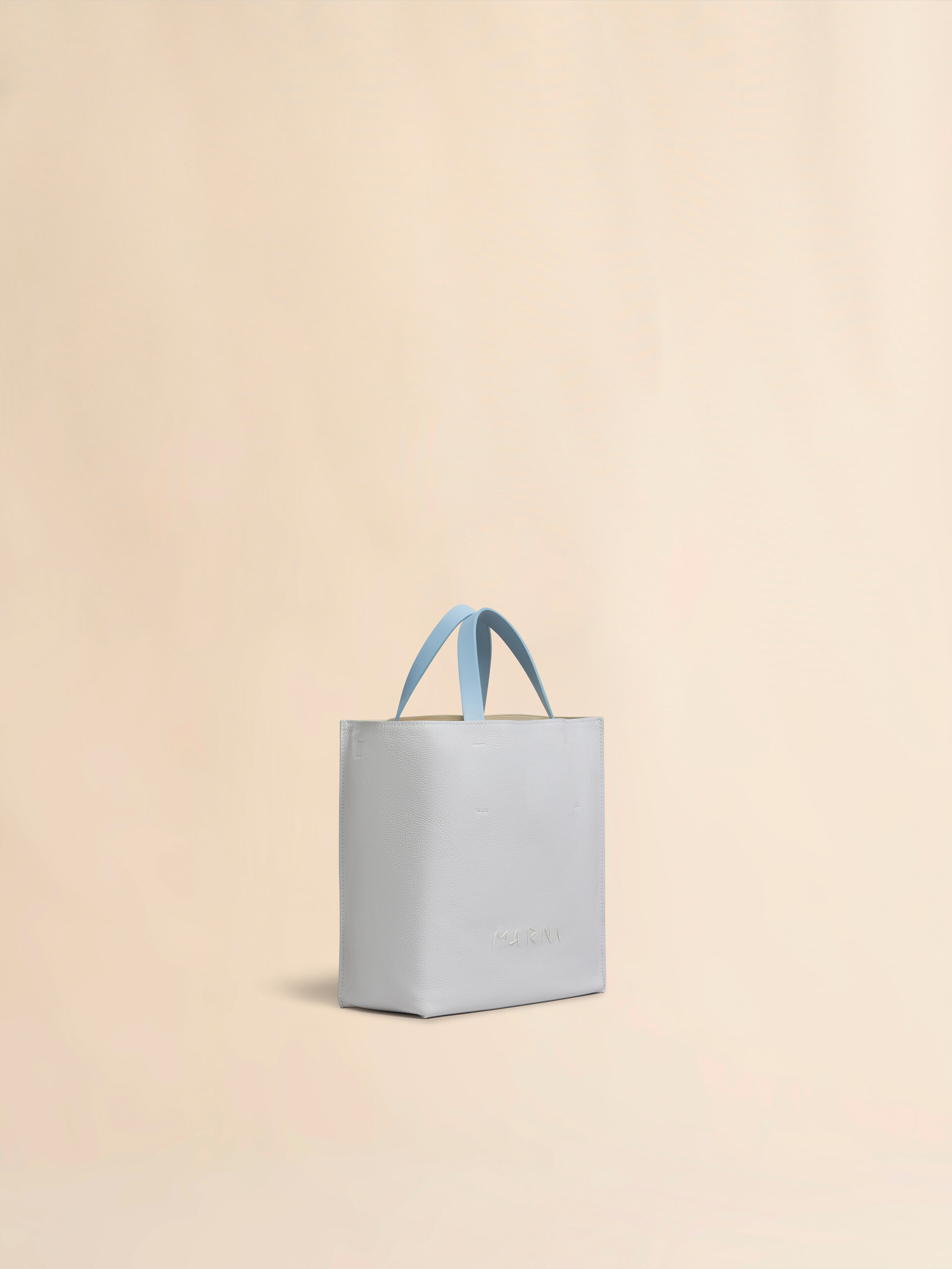 グレー ベージュ ブルー レザー製 Museo ソフトミニバッグ、マルニ