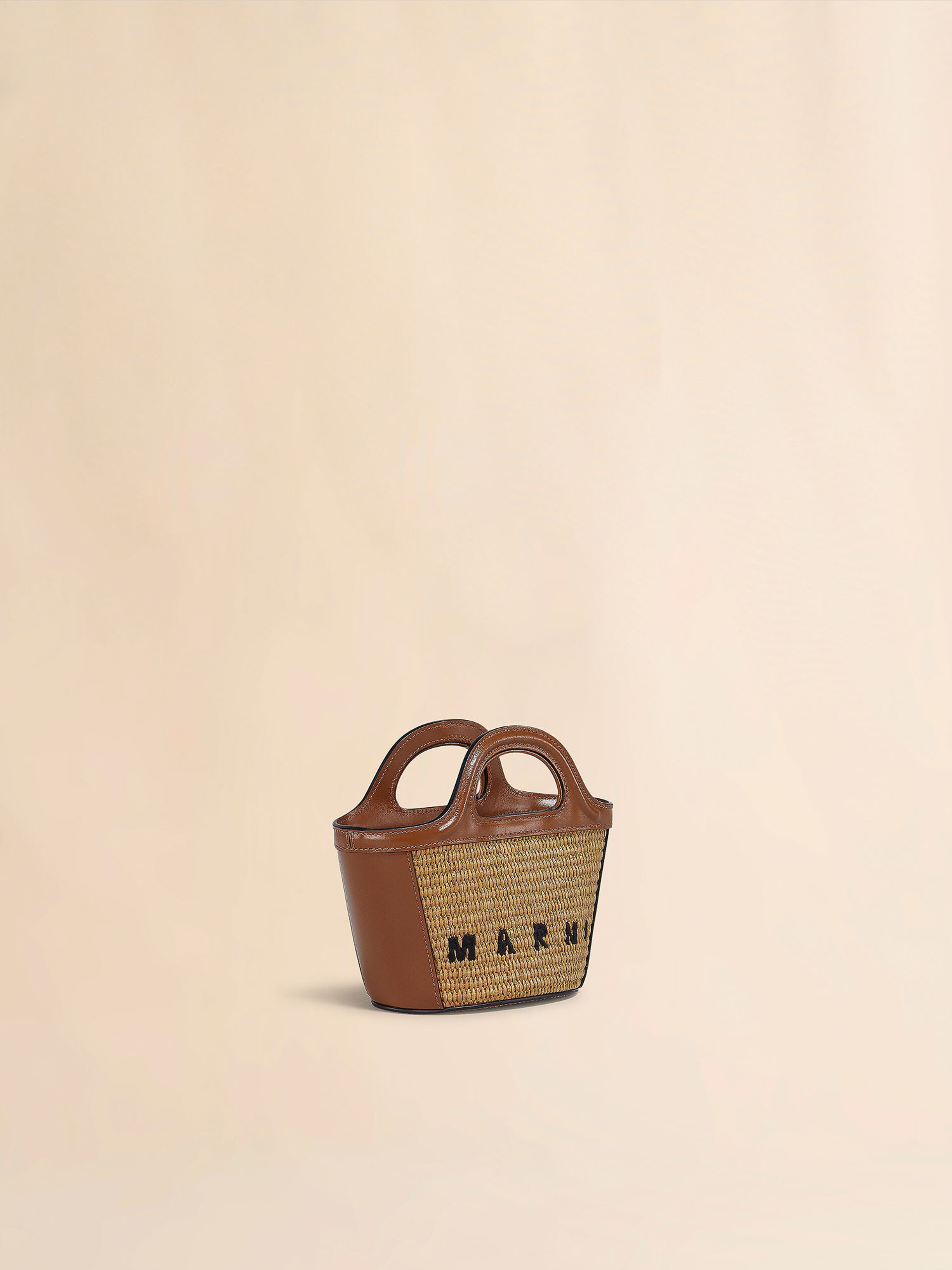 Tropicalia Micro Bag in brown leather and raffia-effect fabric | Marni