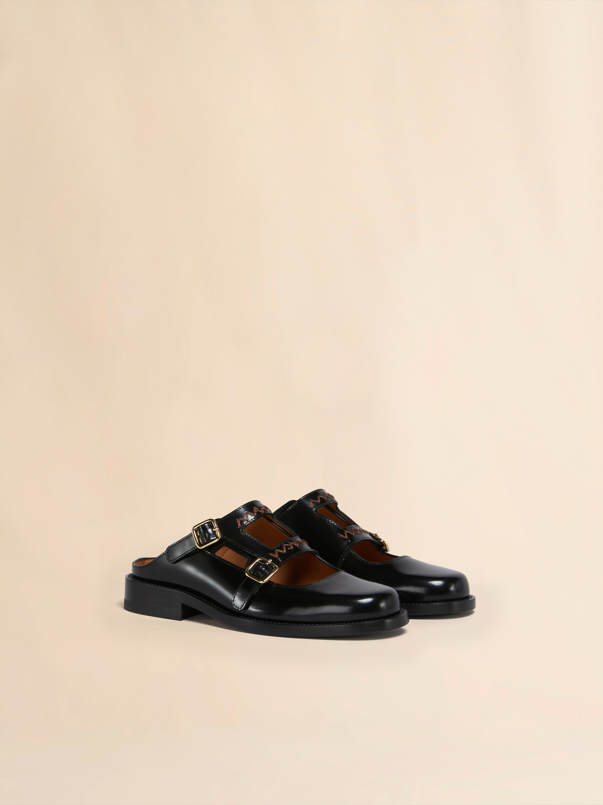Black leather Bambi 3.0 loafer with double buckle | Marni