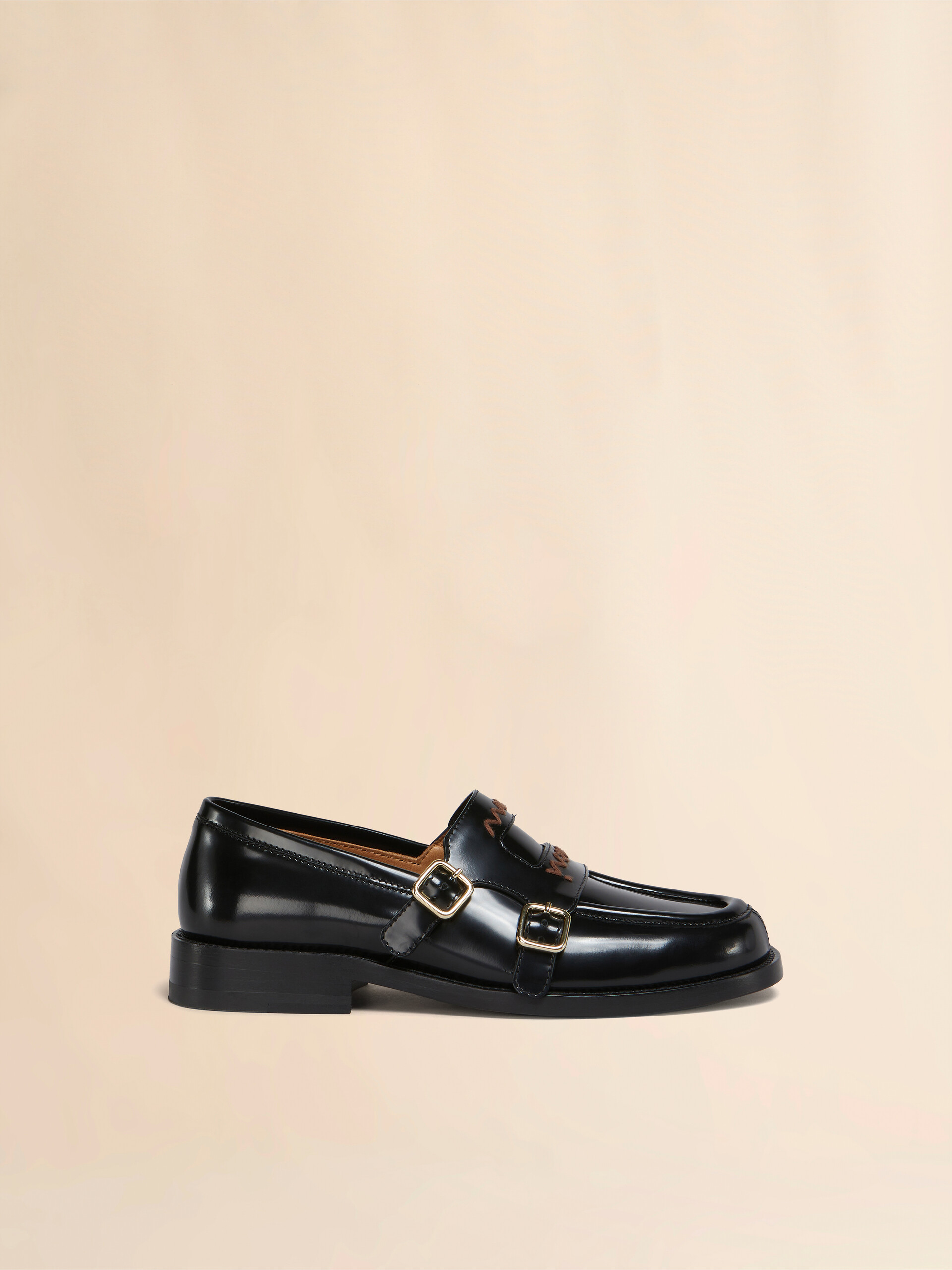 Burgundy leather Bambi 3.0 loafer with double buckle | Marni