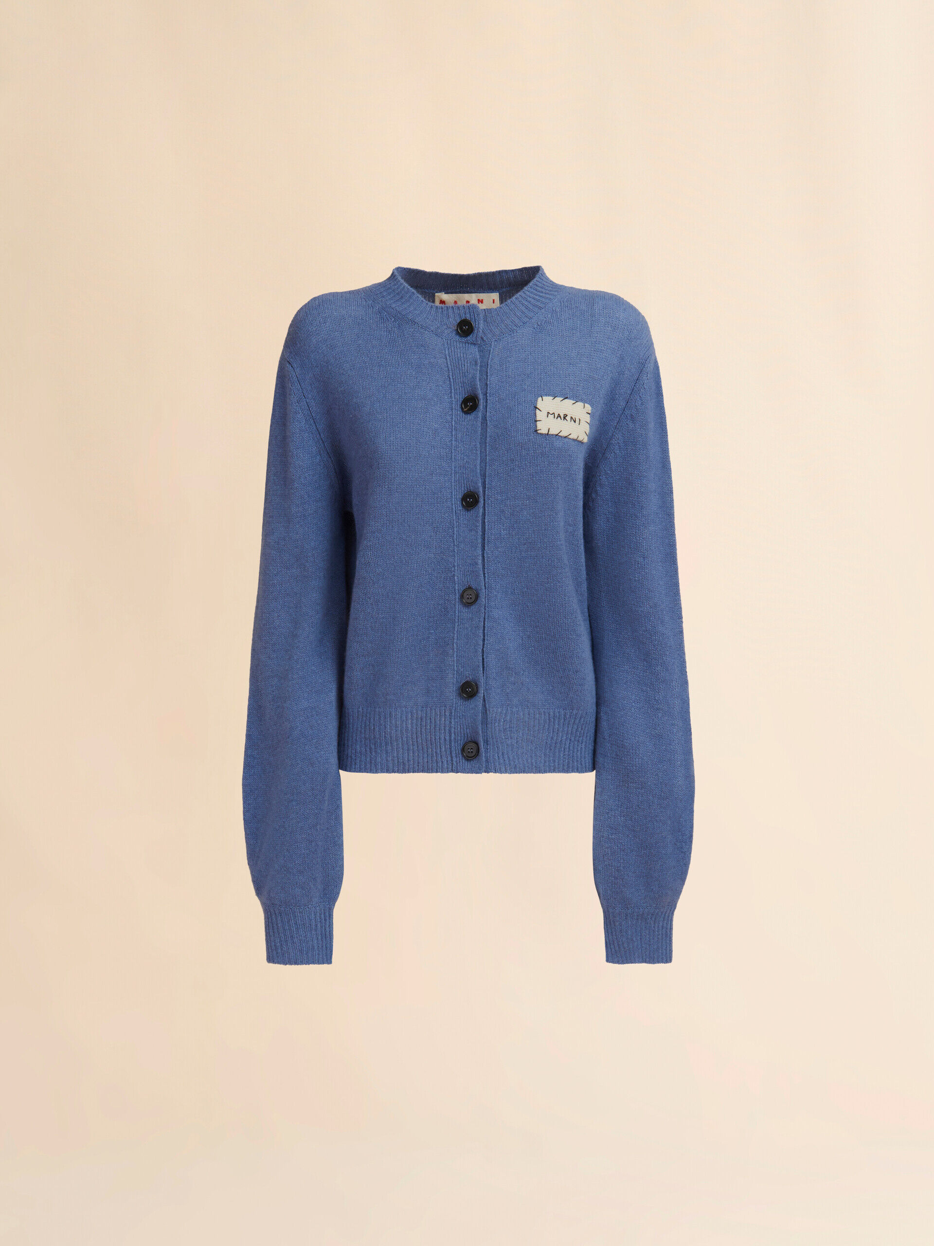 Blue cashmere cardigan with Marni patch | Marni