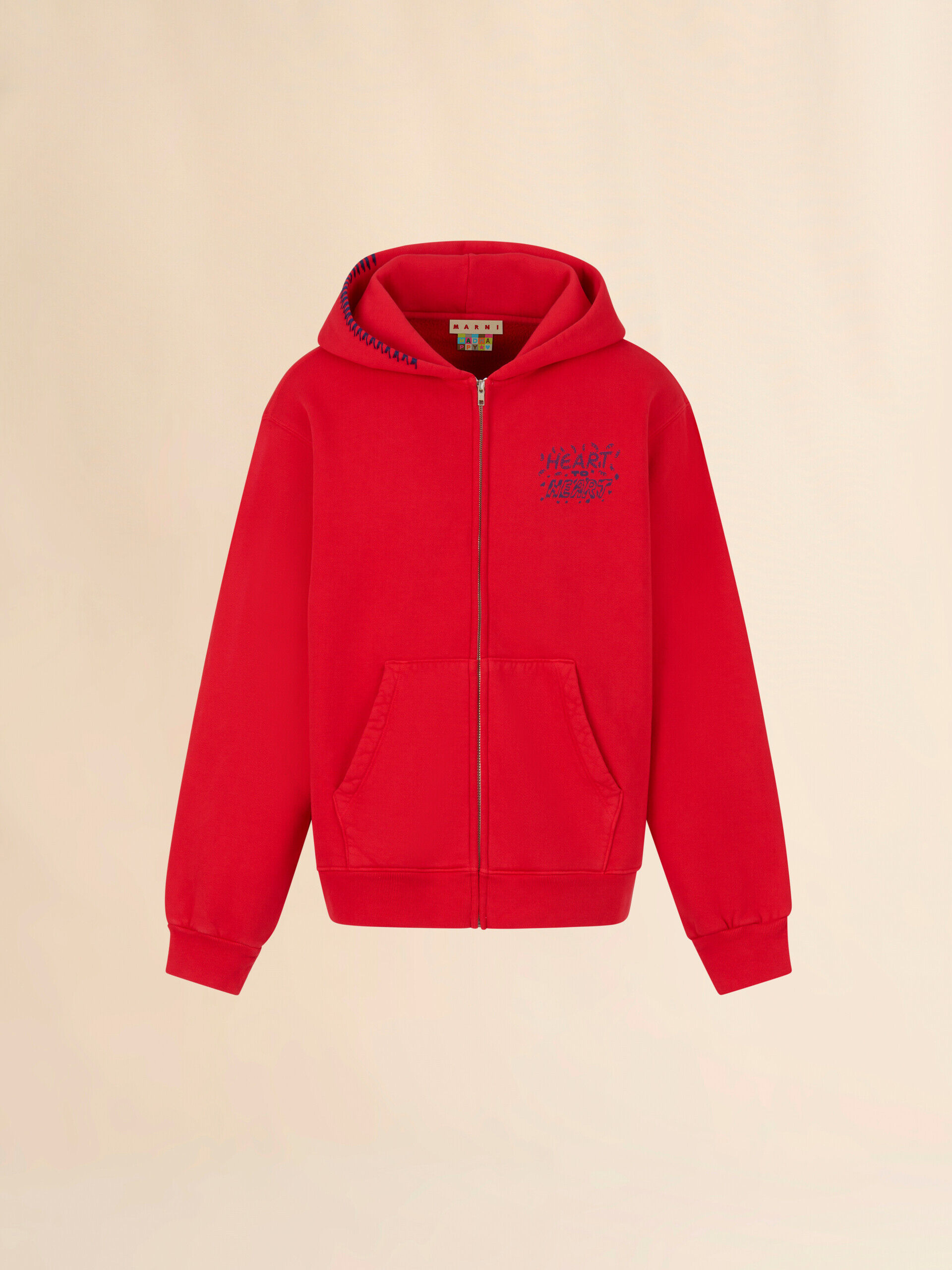 Marni + Madhappy red cotton zip hoodie with animal print | Marni