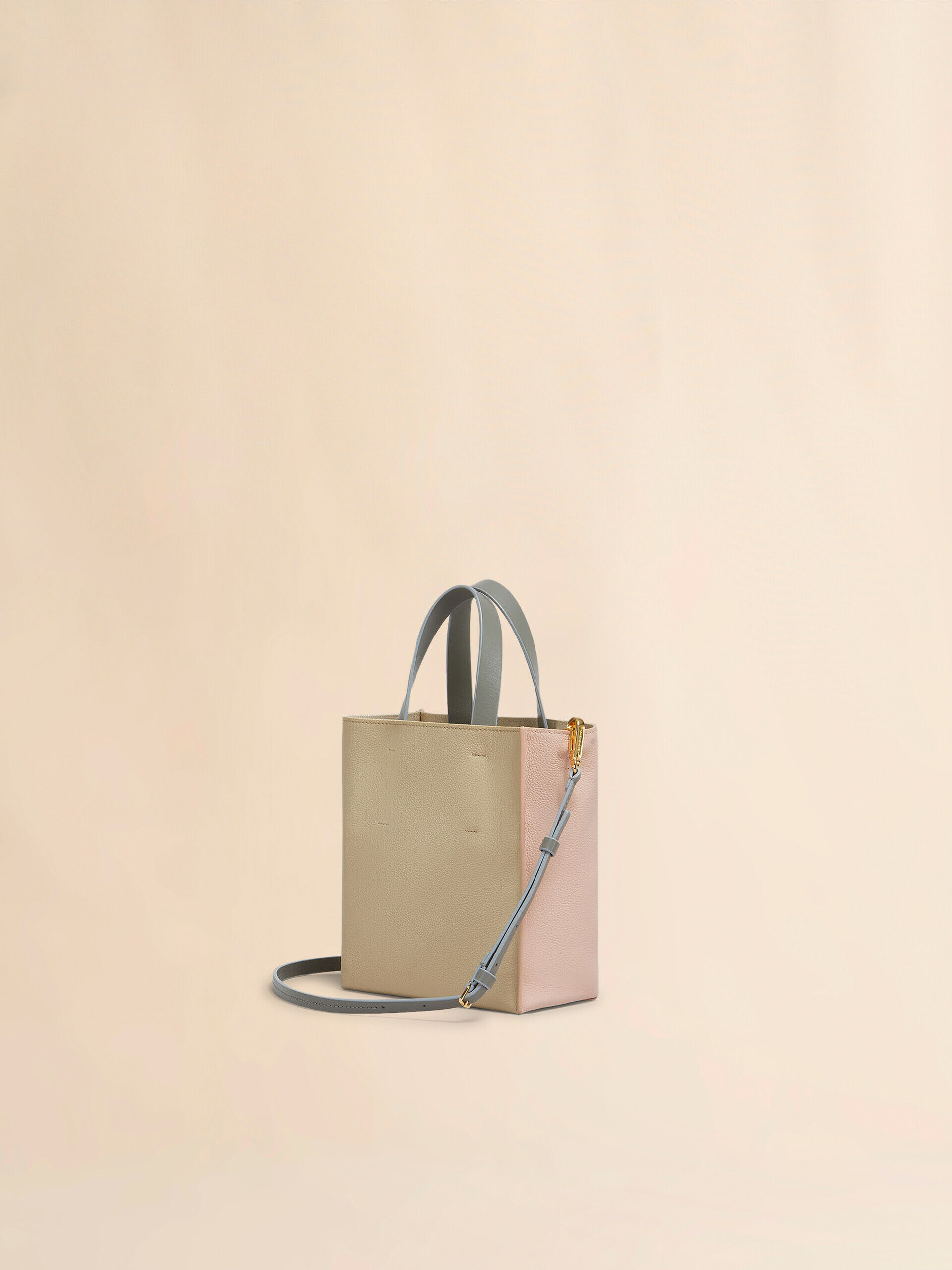 Museo Soft Mini Bag in light pink and beige leather with Marni