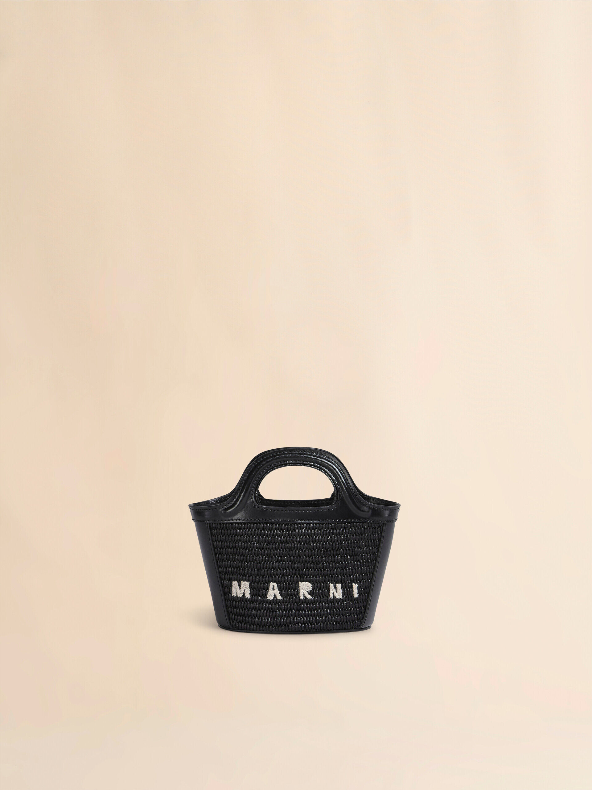 Tropicalia Micro Bag in black leather and raffia-effect fabric | Marni
