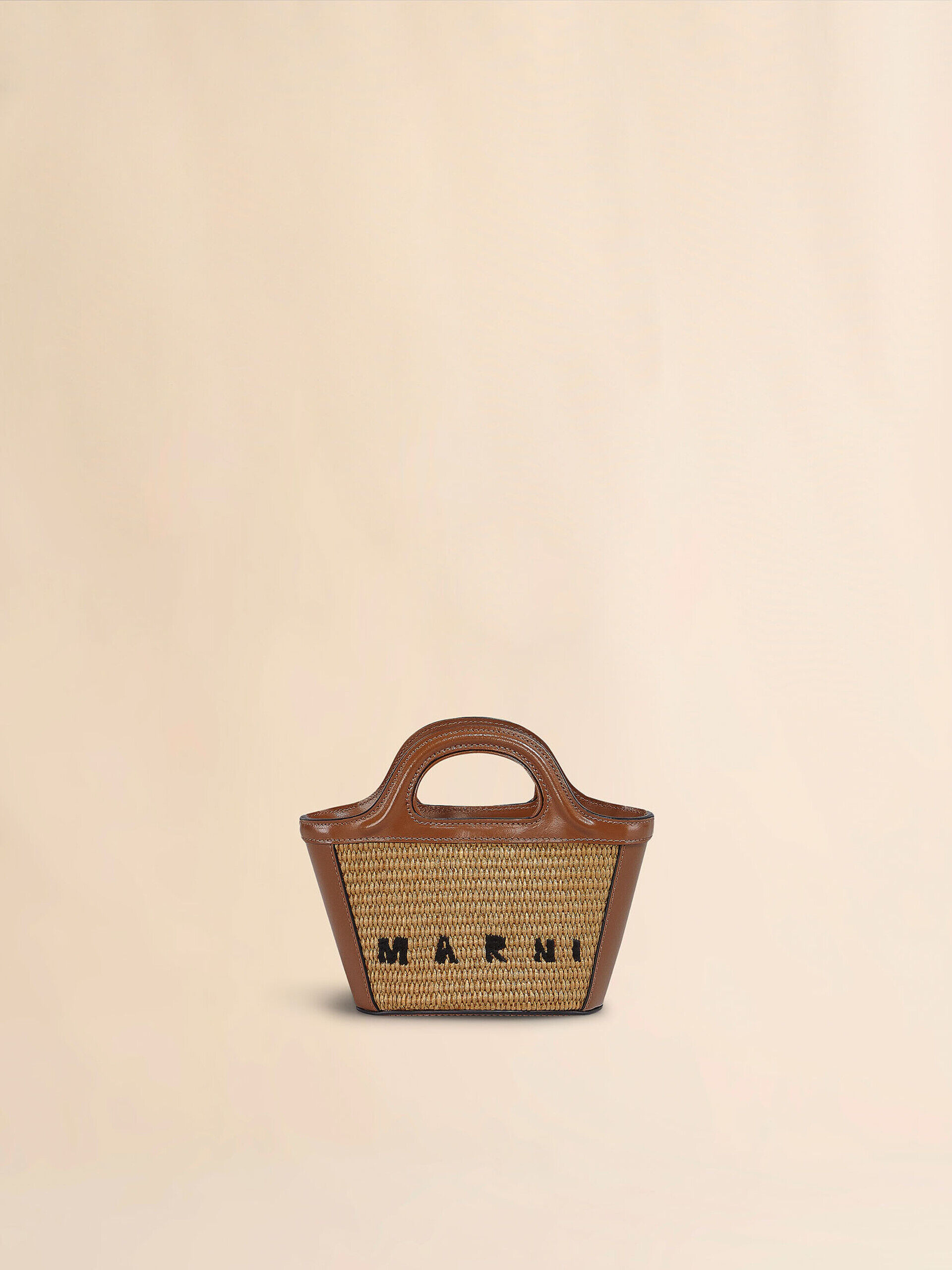 Tropicalia Micro Bag in brown leather and raffia-effect fabric | Marni