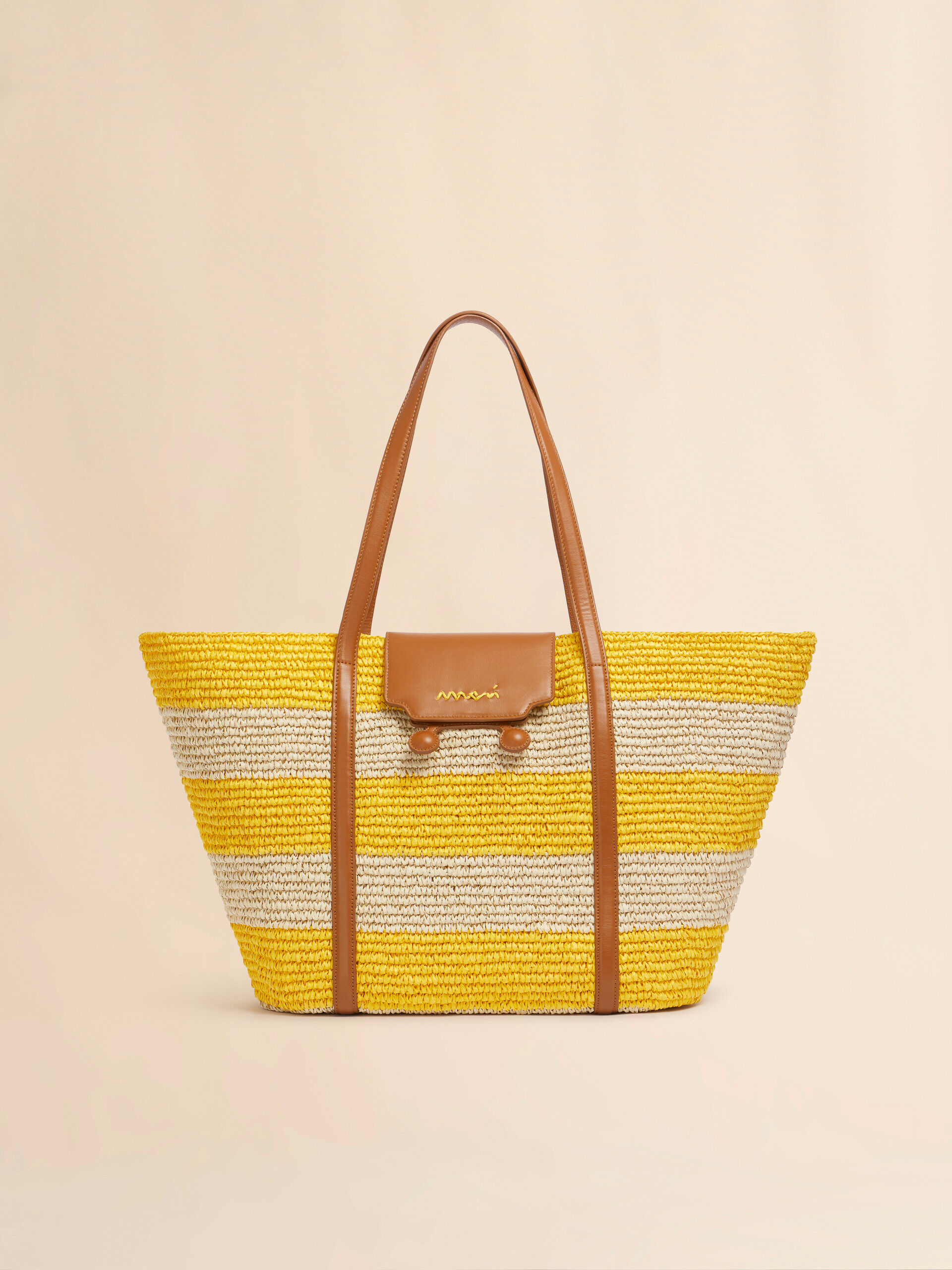 Medium yellow stripe raffia-effect Trunkaroo beach bag | Marni