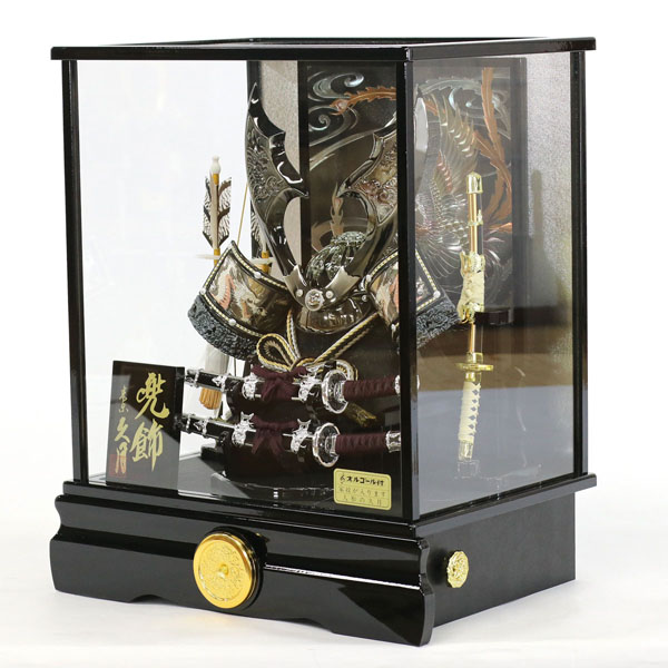 五月人形 兜 久月 オルゴール付き ガラスケース こどもの日 五月人形