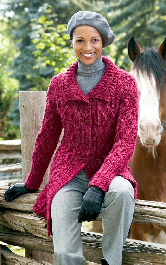 Free Long Cabled Cardigan Knit Pattern – Mary Maxim Ltd