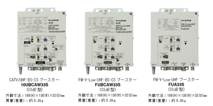 ブースター マスプロ FM・V-Low・UHF・BS・CSブースター FUBCAW33S