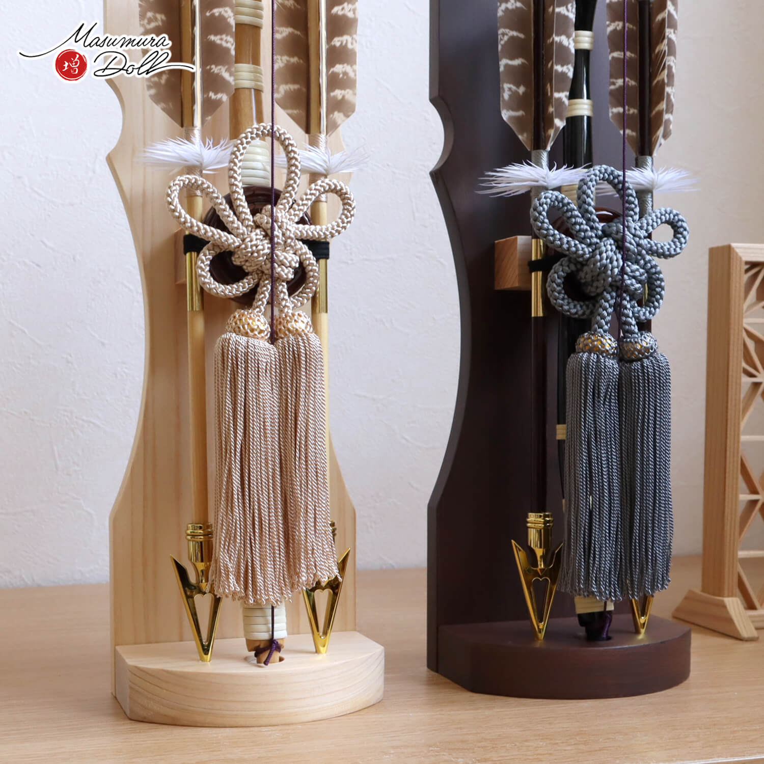 最新作【選べる2種類】 2way飾り 破魔弓 (白木、濃茶) 国鳥 天然キジ