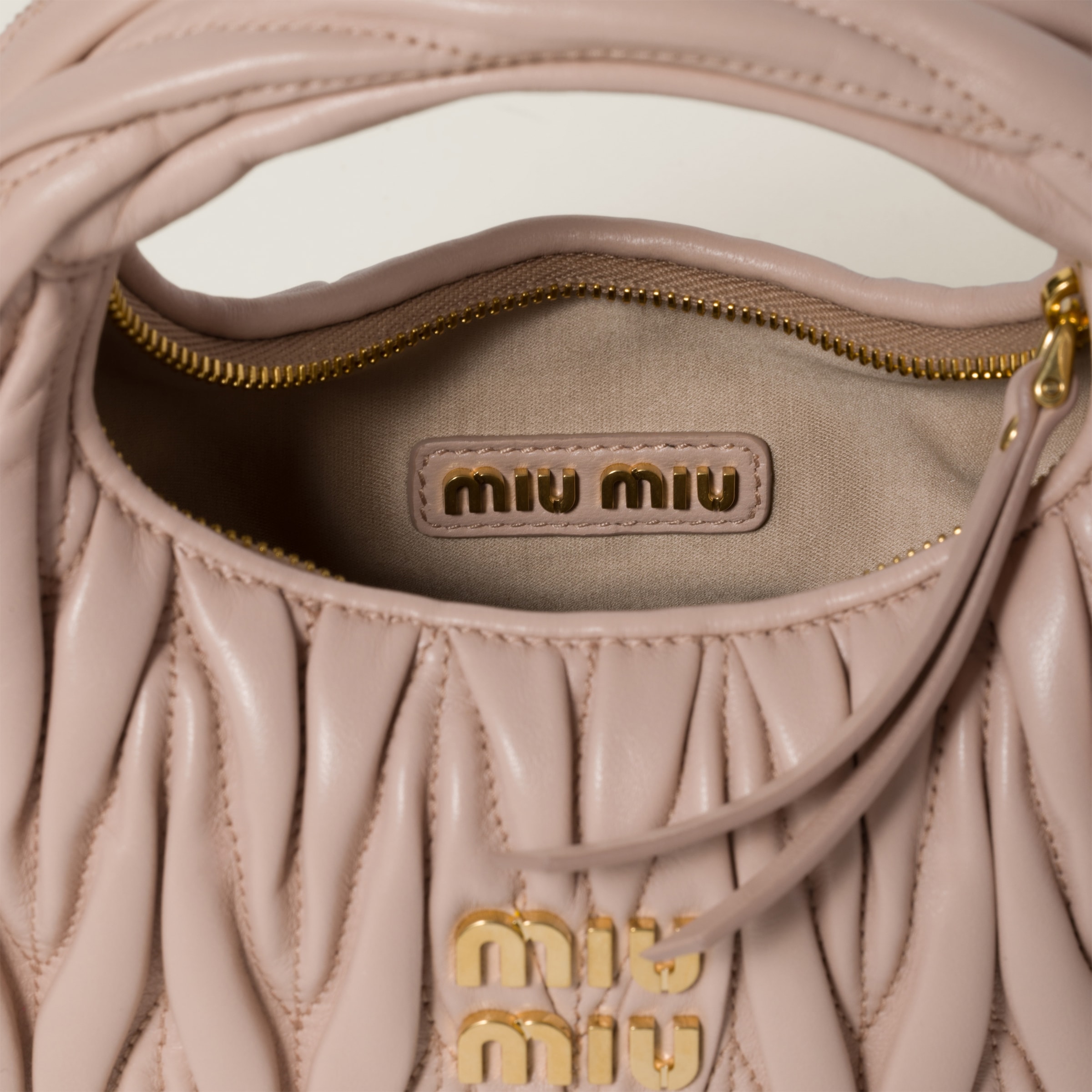 Powder Pink Wander Matelassé Nappa Leather Hobo Mini-bag | Miu Miu