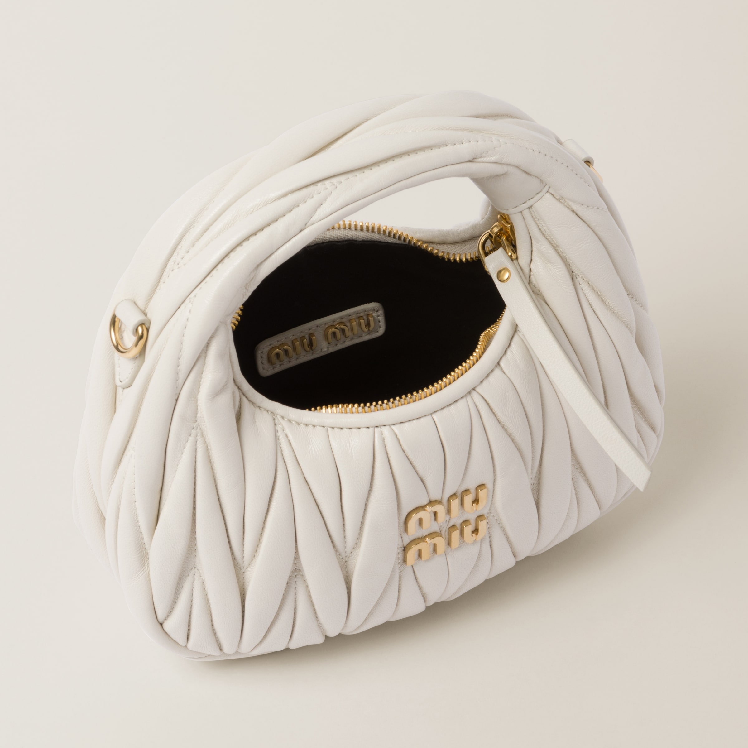 White Wander Matelassé Nappa Leather Hobo Mini-bag | Miu Miu