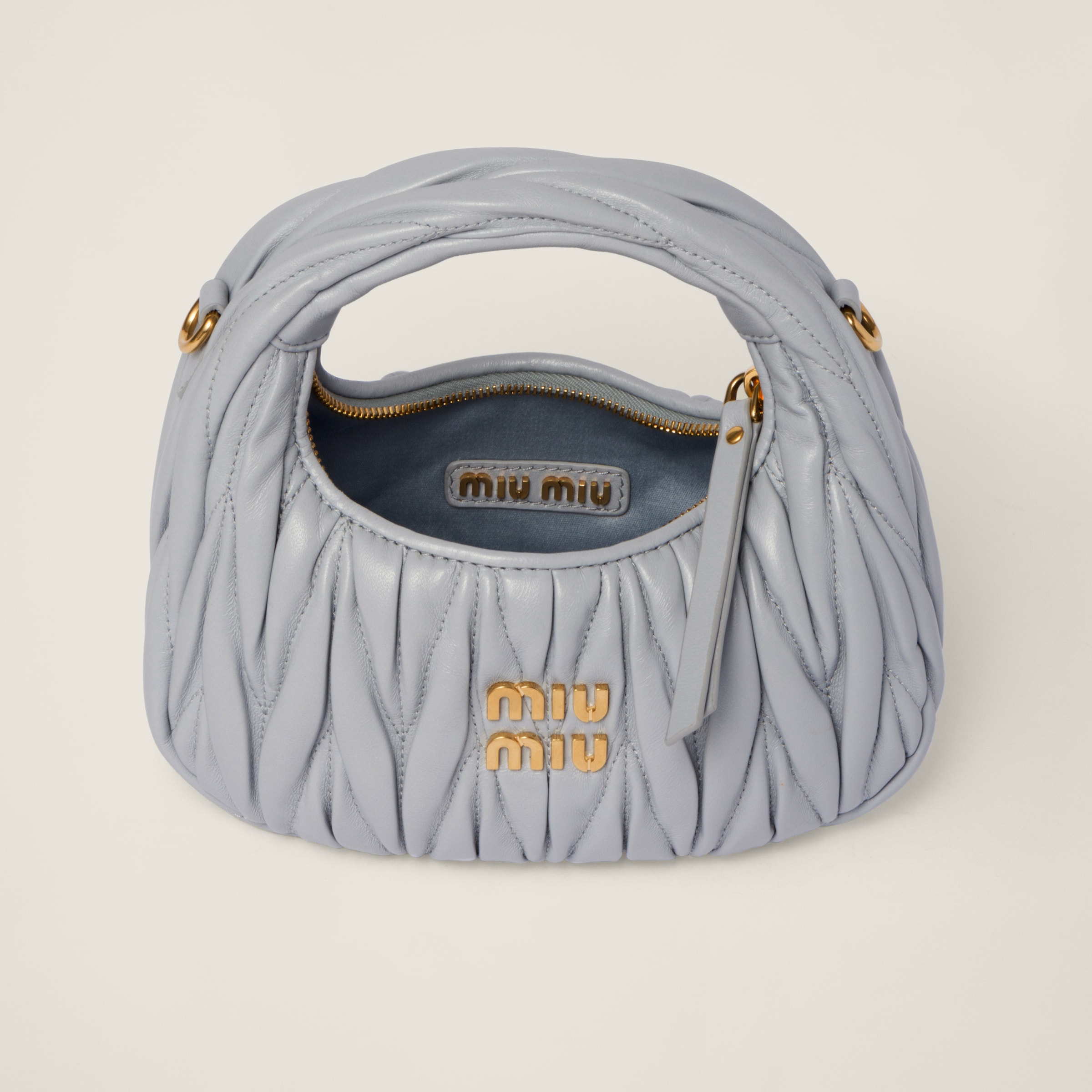 Pearl Gray Wander Matelassé Nappa Leather Hobo Mini-bag | Miu Miu