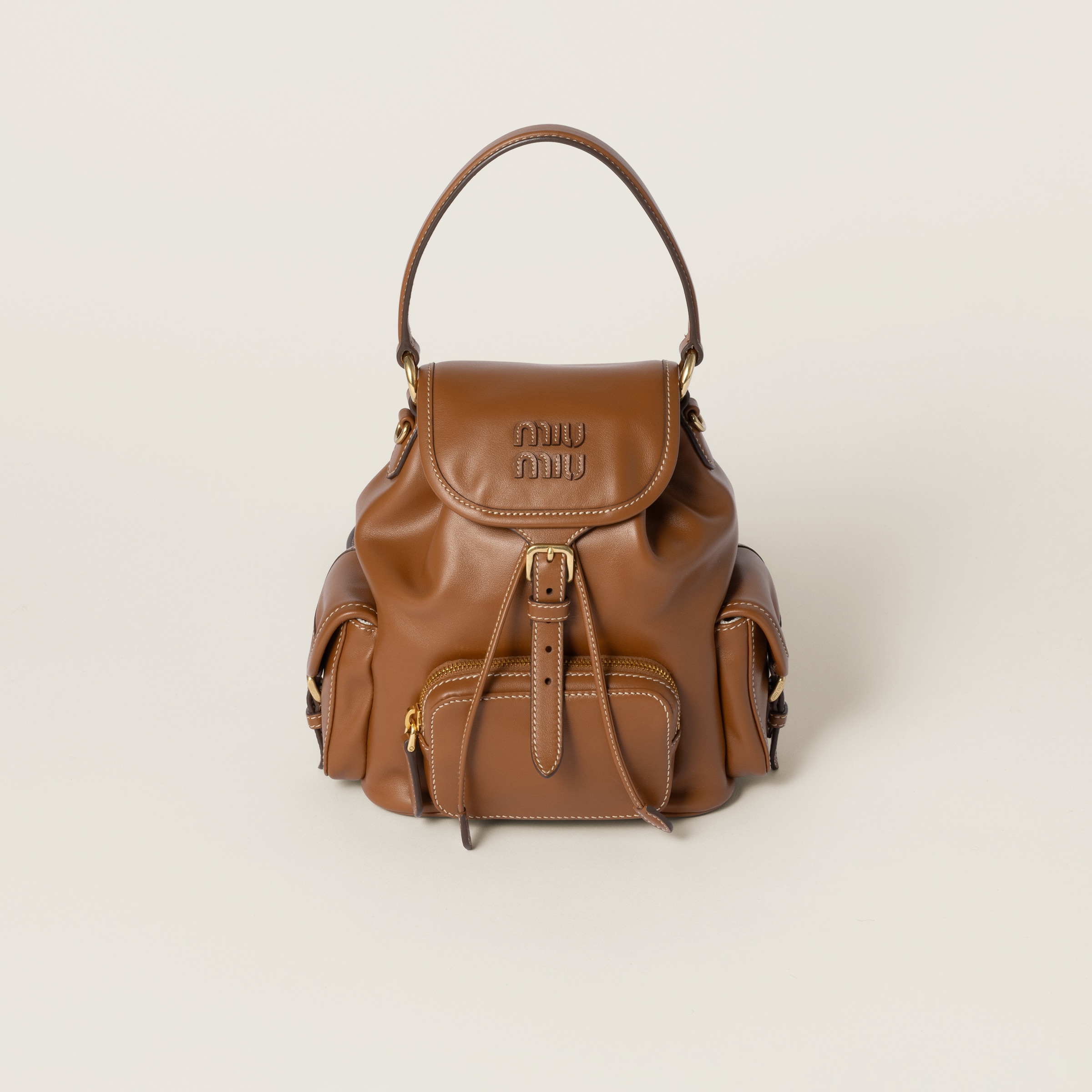 Cognac Leather Backpack | Miu Miu