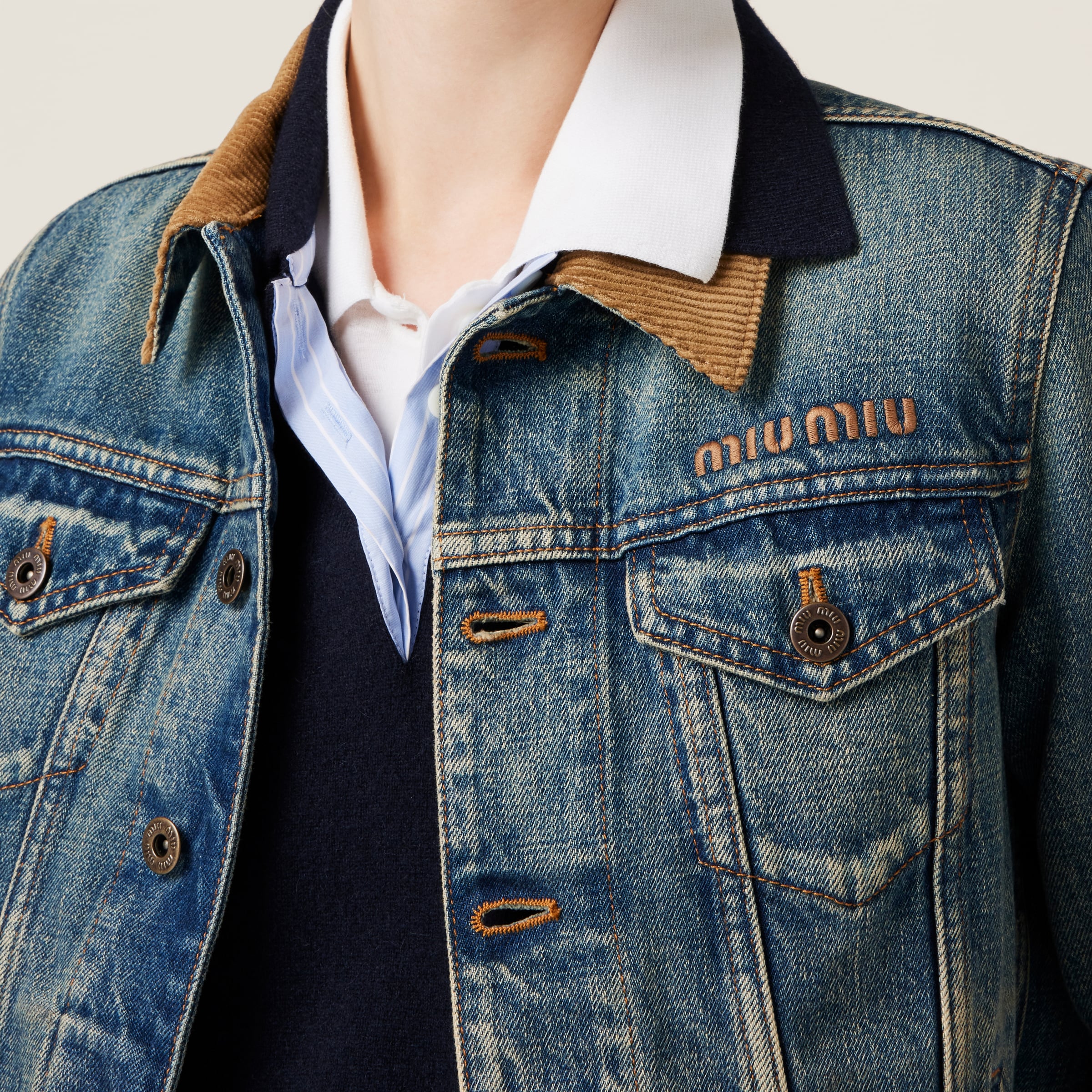 ネイビー デニム ブルゾンジャケット | Miu Miu