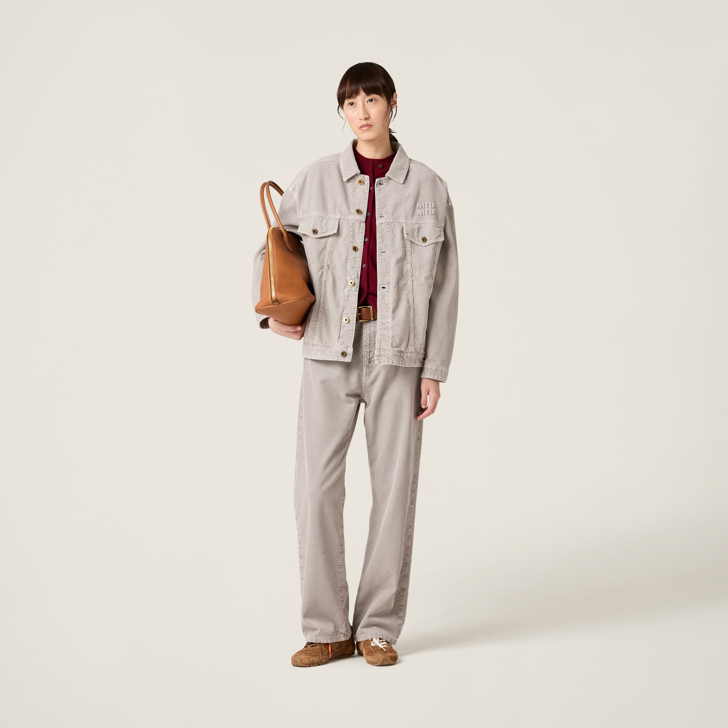 グラナイトグレー ガーメントダイ コーデュロイ パンツ | Miu Miu