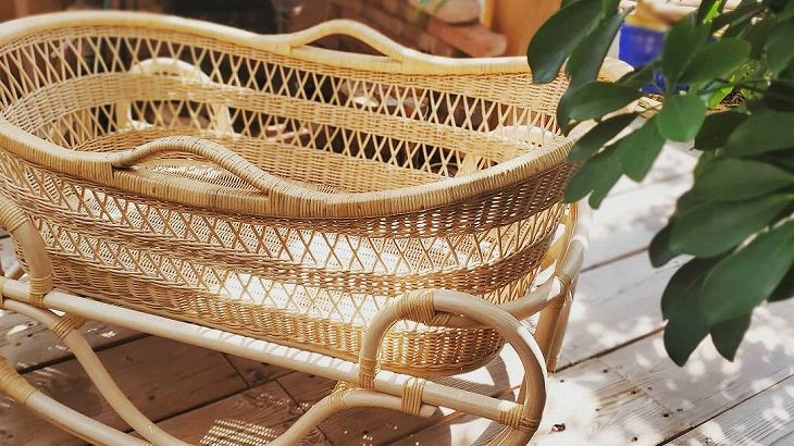 籐ゆりかご【マット/フリル付】｜BA-002 | ラタンゆりかご・ラタン