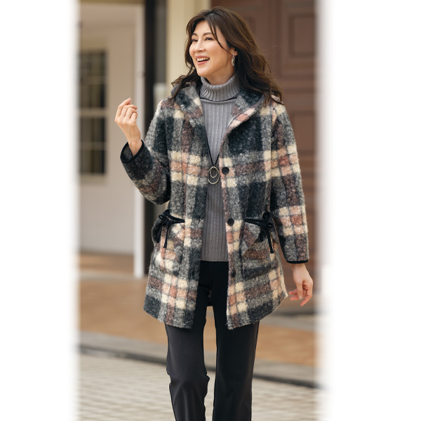 チェック柄リングジャケットコート | 京都通販ミセスのファッション館
