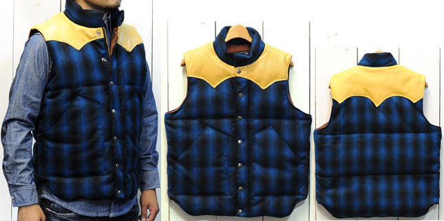 SUGAR CANE(シュガーケーン)ウールチェック・レザーヨークダウンベスト