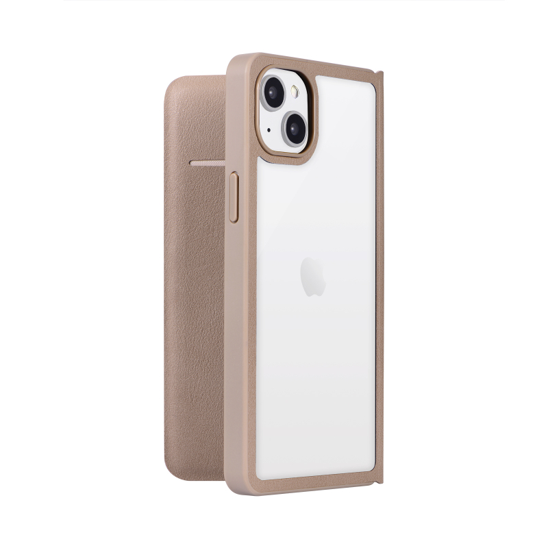 iPhone 14 Plus 軽量・背面クリアフラップケース 「Amake」 グレージュ