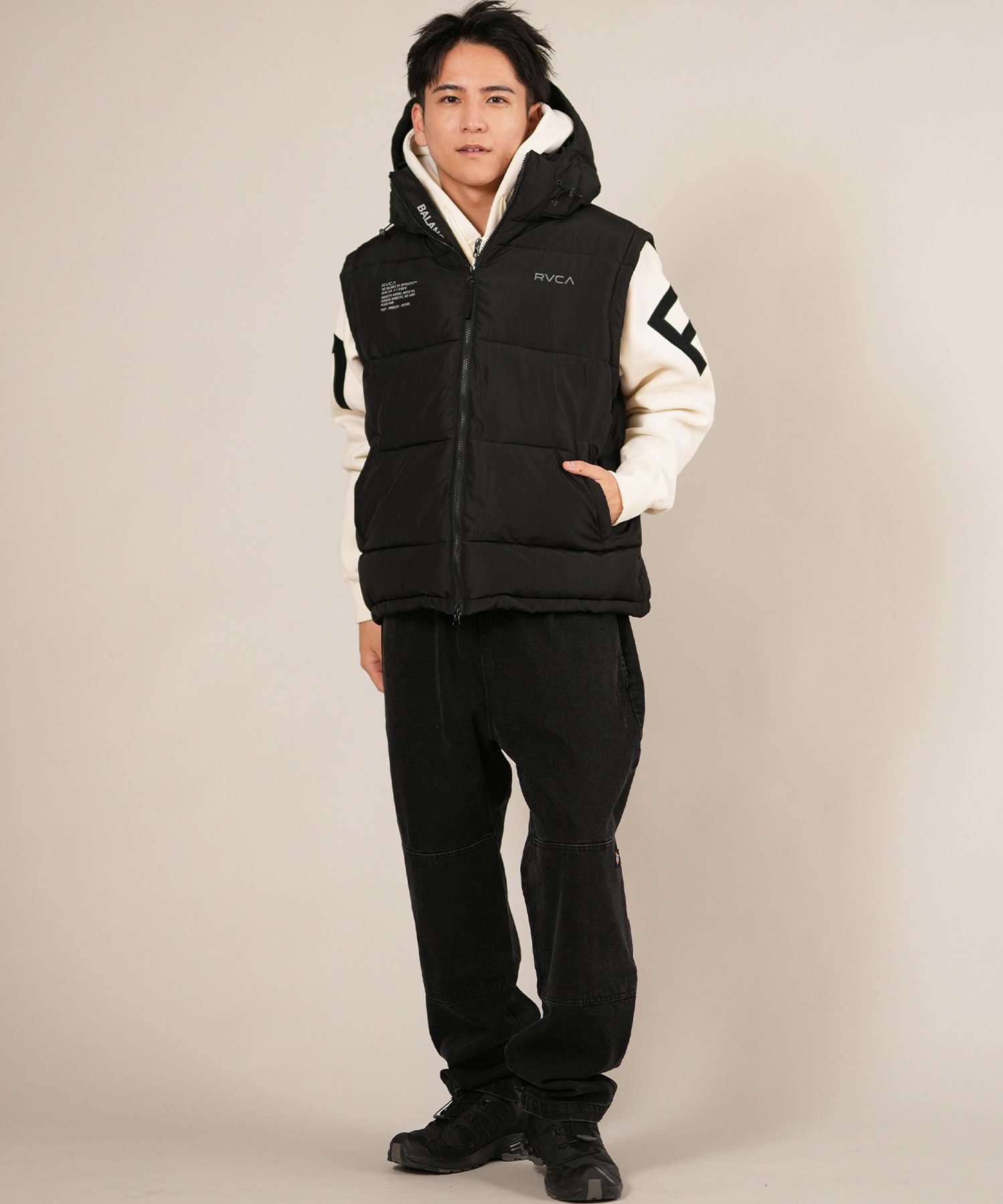 RVCA ルーカ ダウン ベスト メンズ シンプル バックプリント ロゴ