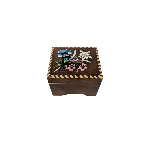 Vintage Reuge Music Box with carved border and handpainted flowers