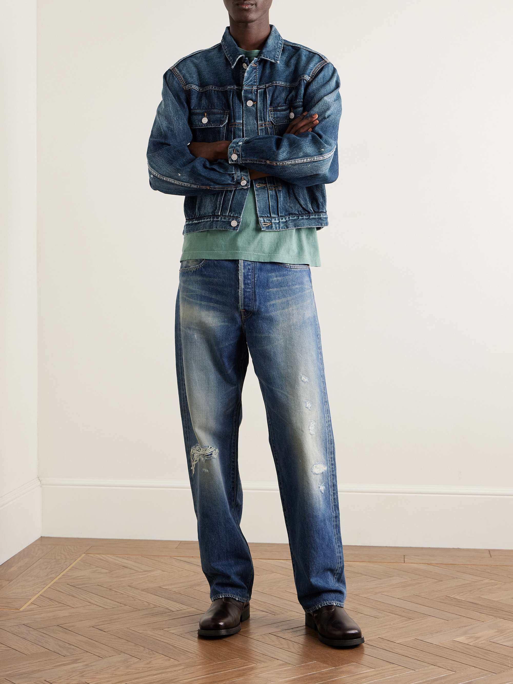 VISVIM Social Sculpture 01 Wide-Leg Distressed Selvedge Jeans for