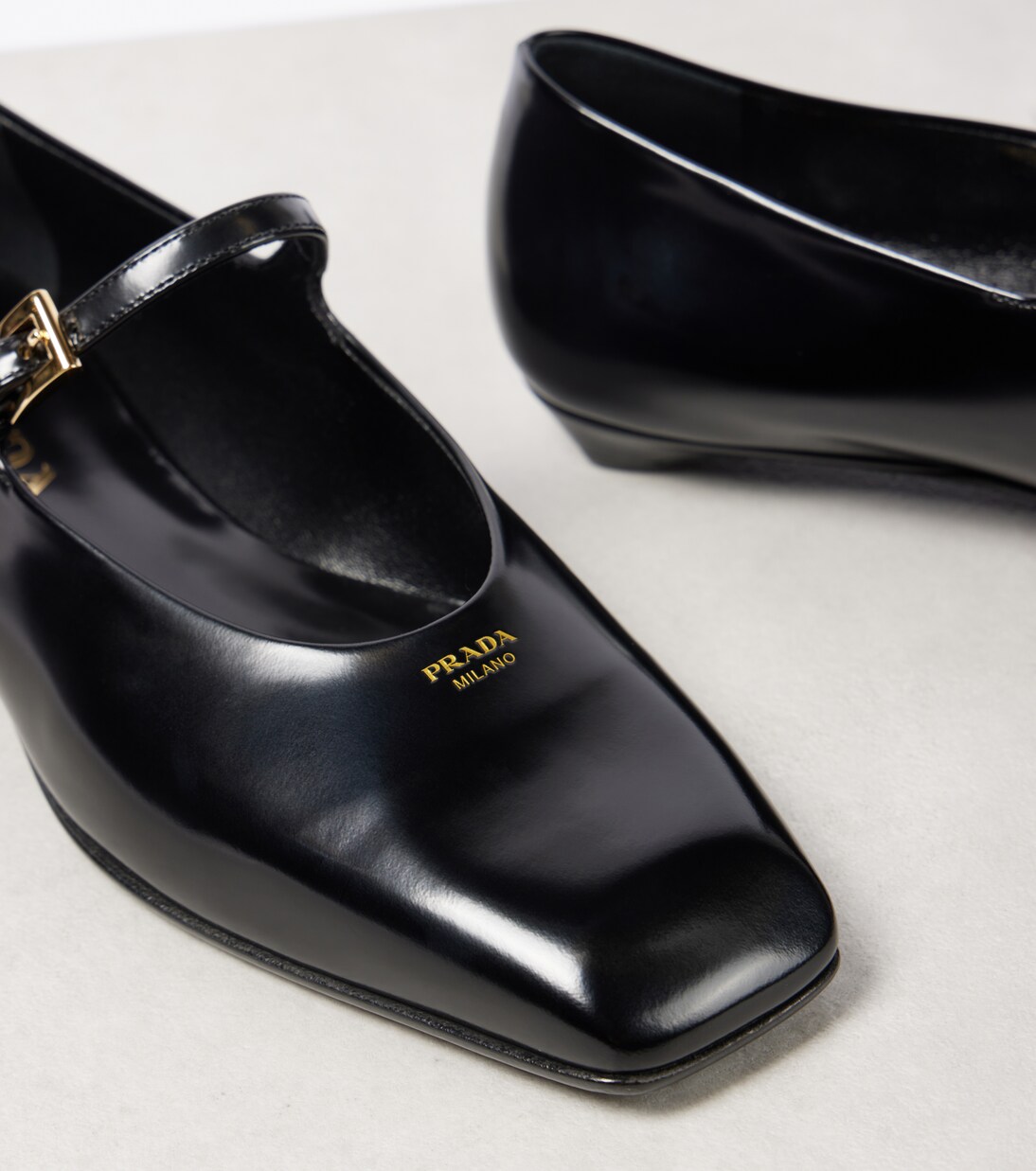 Brushed leather Mary Jane flats in black - Prada | Mytheresa