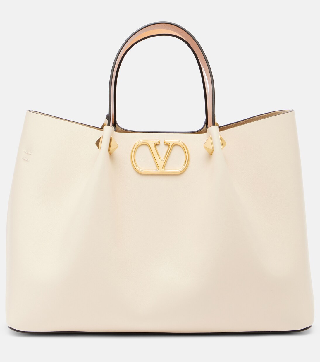 VLogo Medium leather tote bag in white - Valentino Garavani