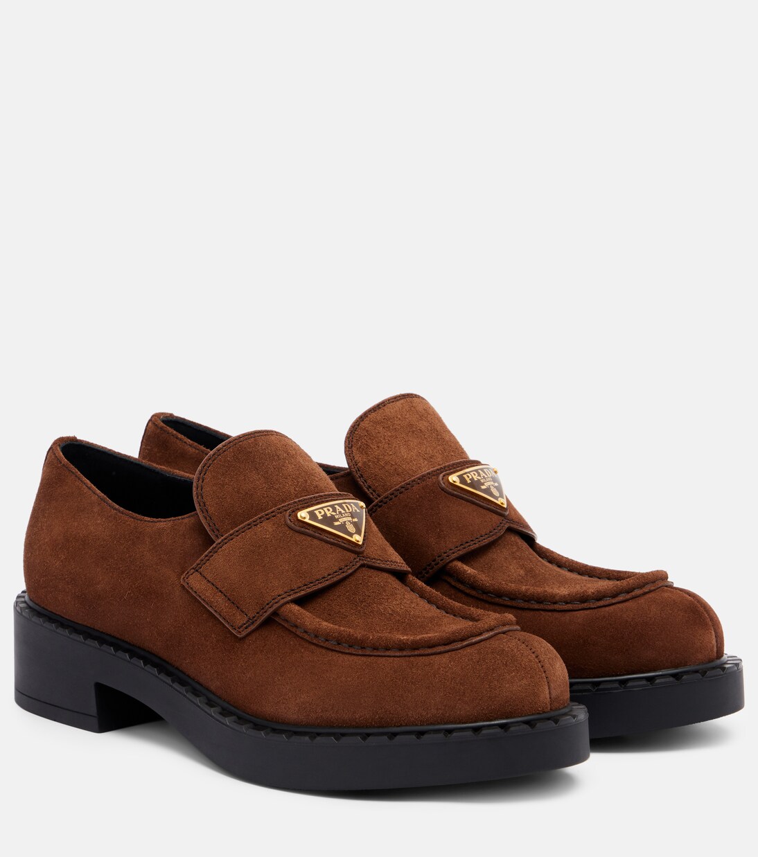 Chocolate suede loafers in brown - Prada | Mytheresa