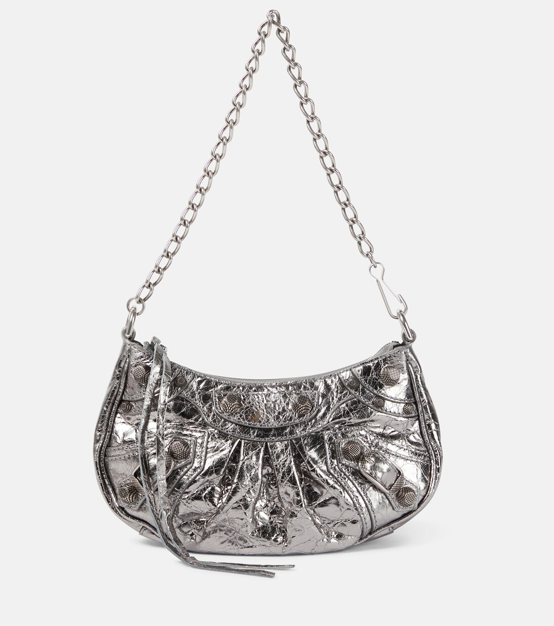 Le Cagole Mini leather shoulder bag in silver - Balenciaga | Mytheresa