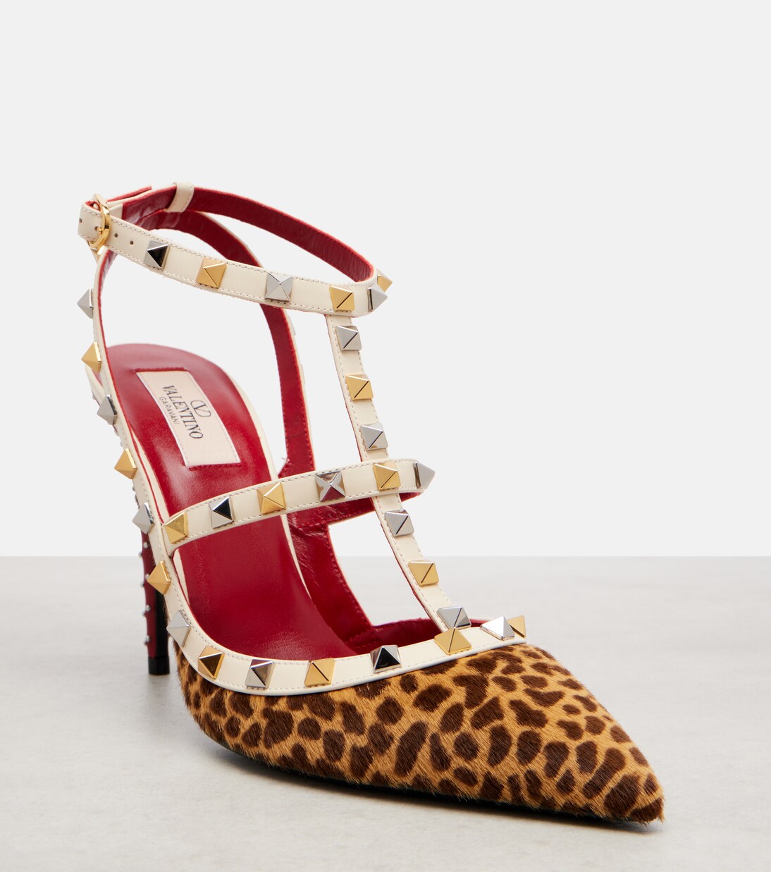 Rockstud 100 leopard-print calf hair pumps in multicoloured