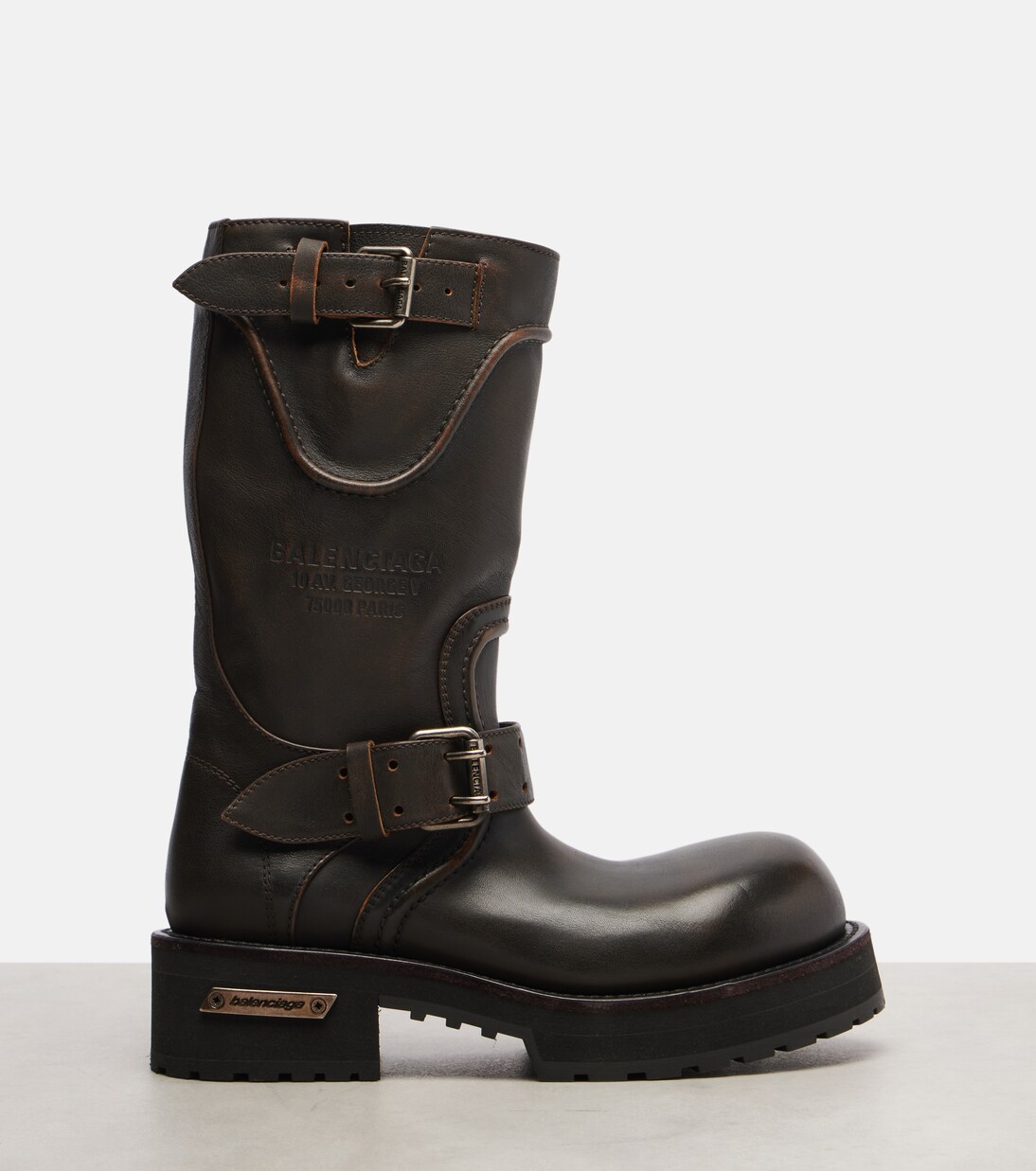 Venom debossed leather boots in brown - Balenciaga | Mytheresa