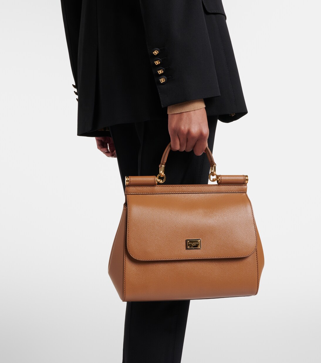 Sicily Medium leather shoulder bag in brown - Dolce Gabbana