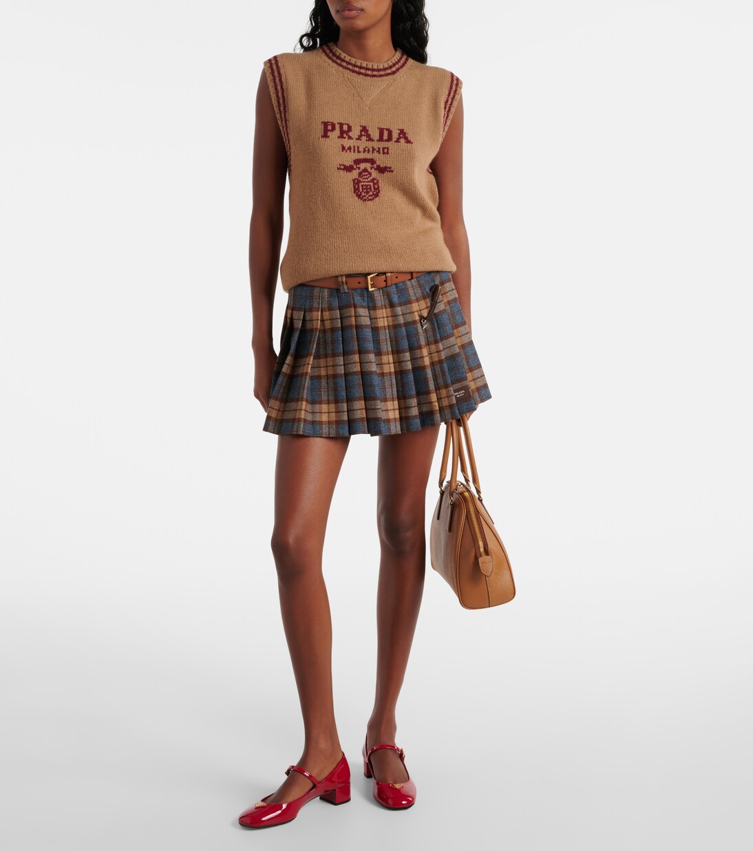 Logo wool and cashmere sweater vest in multicoloured - Prada