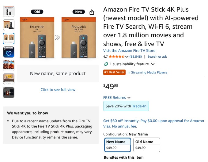 Amazon renames the Fire TV Stick 4K to Fire TV Stick 4K Plus
