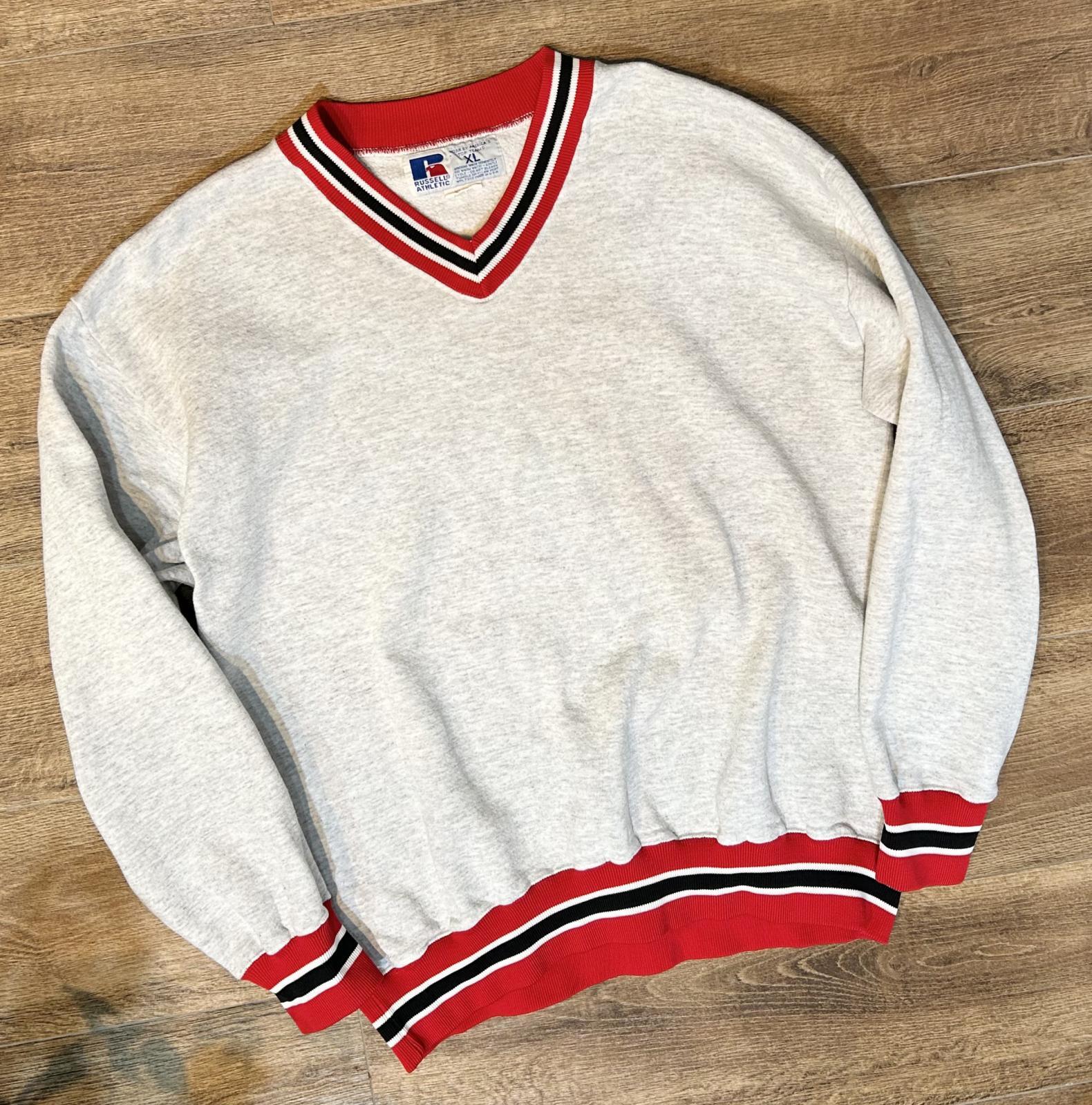90's USA製【ビンテージ】RUSSELL【ラッセル】【グレーx赤】黒