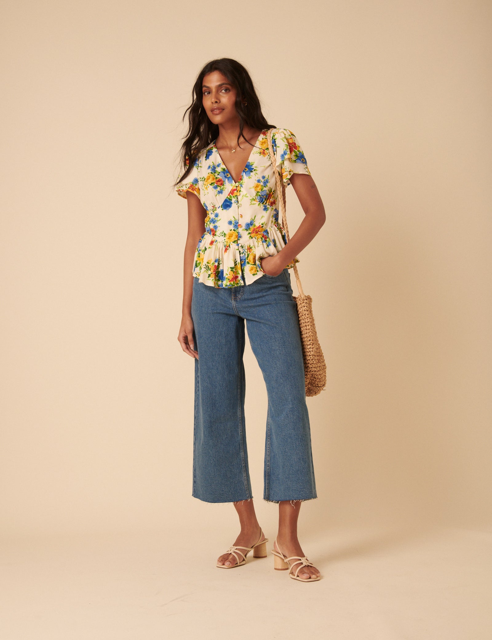 White Floral Peplum Top