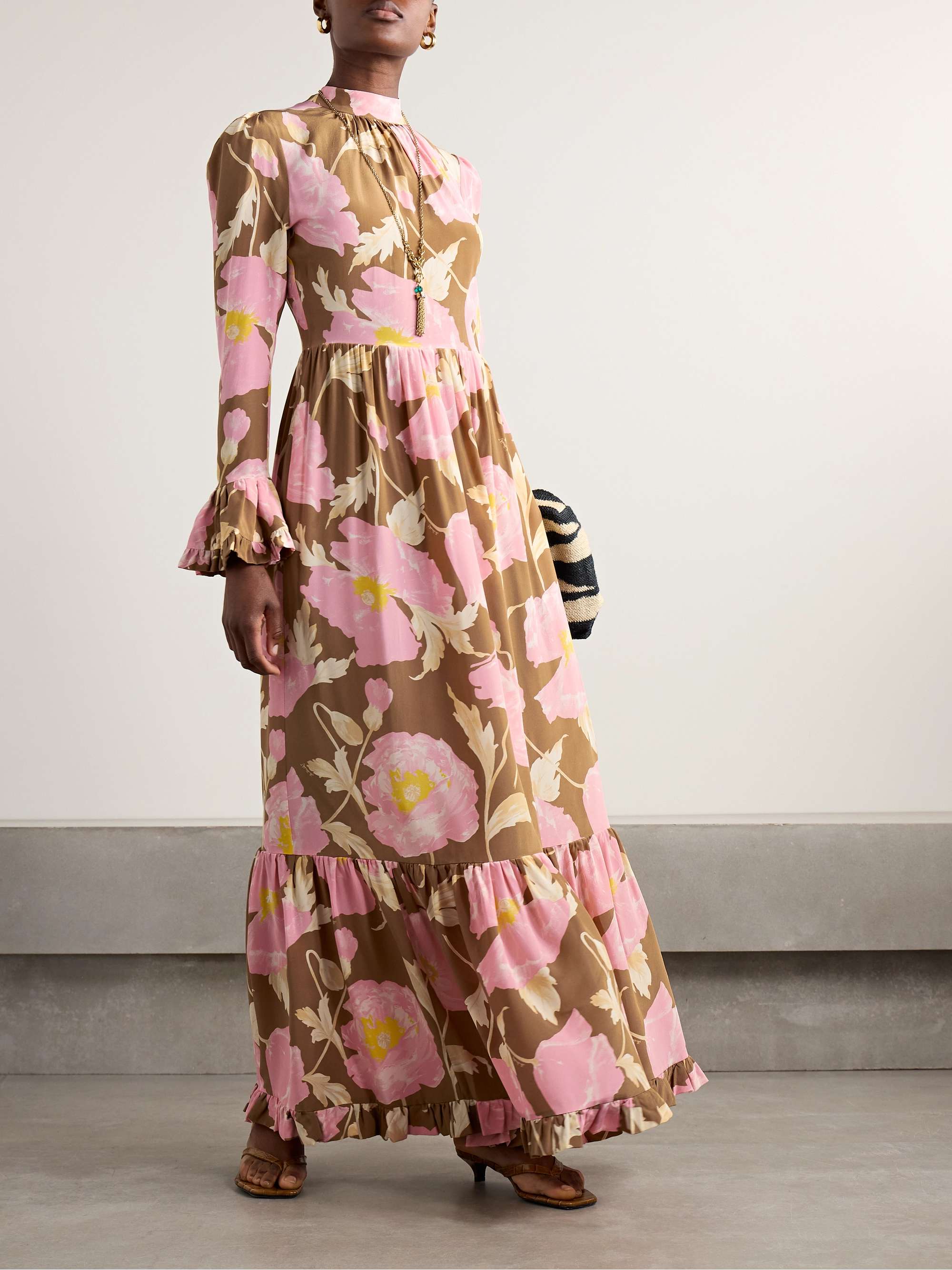 LA DOUBLEJ Visconti tiered ruffled floral-print silk crepe de