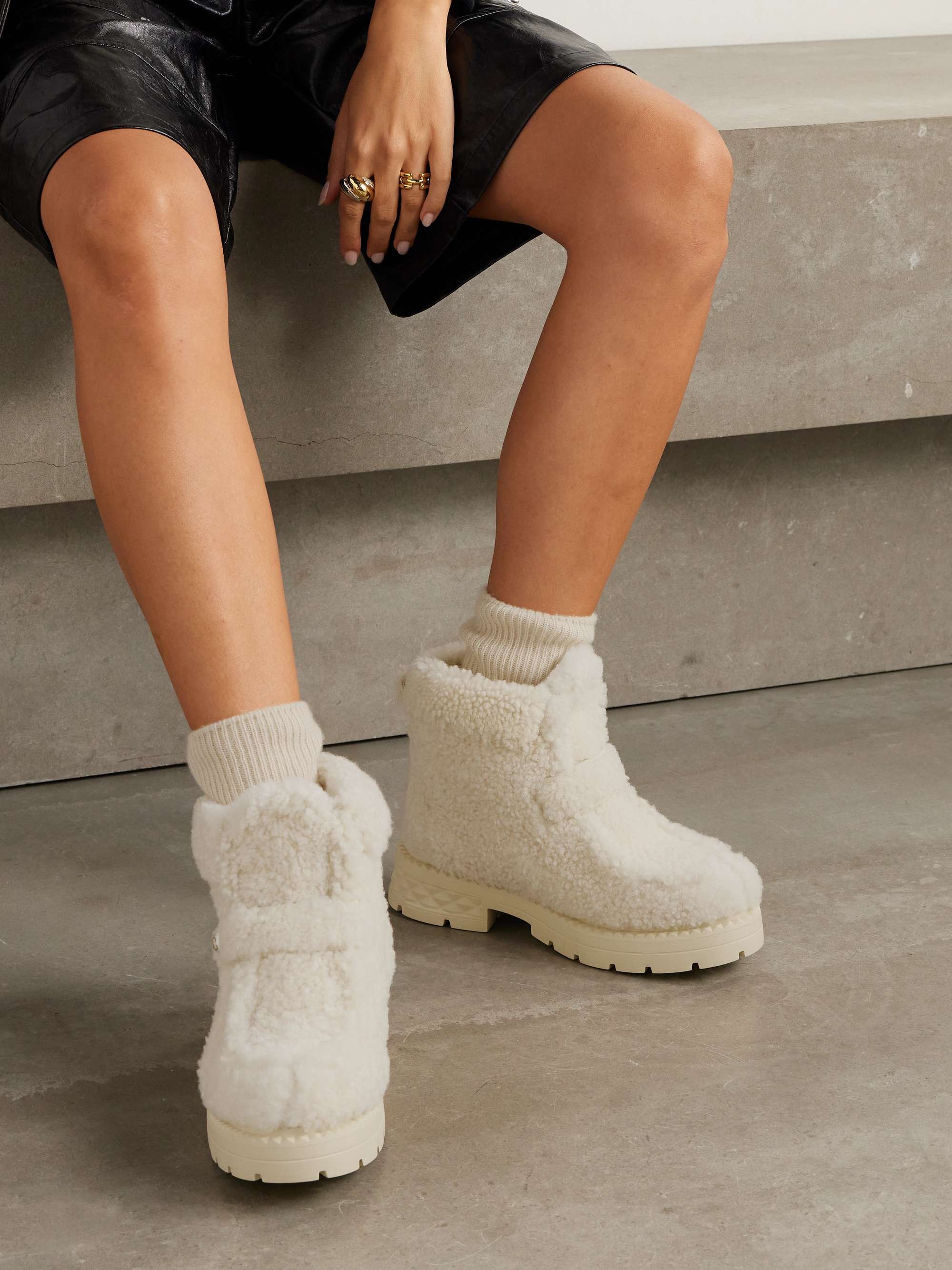 JIMMY CHOO Shea faux pearl-embellished shearling ankle boots | NET