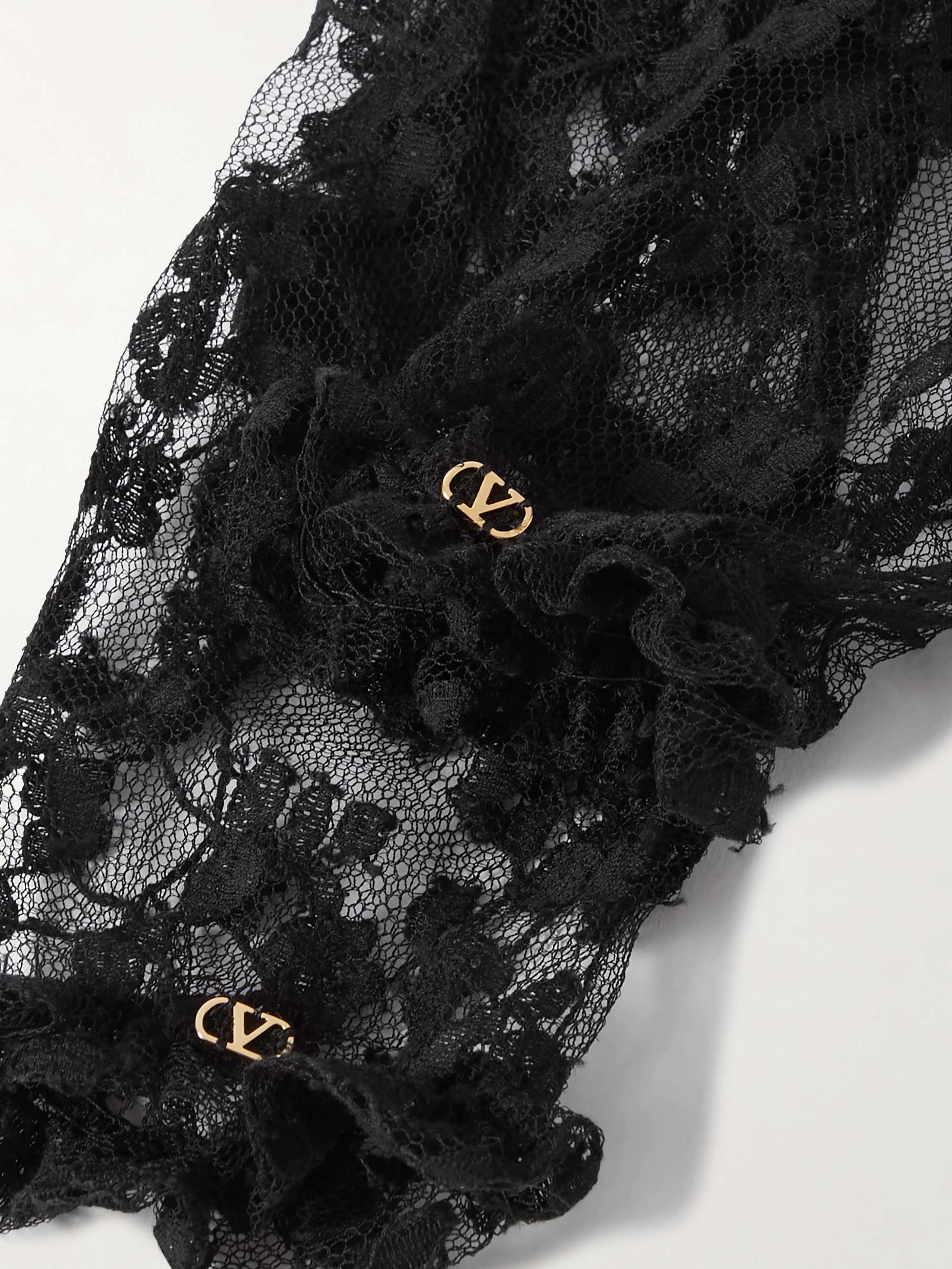 VALENTINO GARAVANI Ruffled cotton-blend corded lace gloves | NET-A