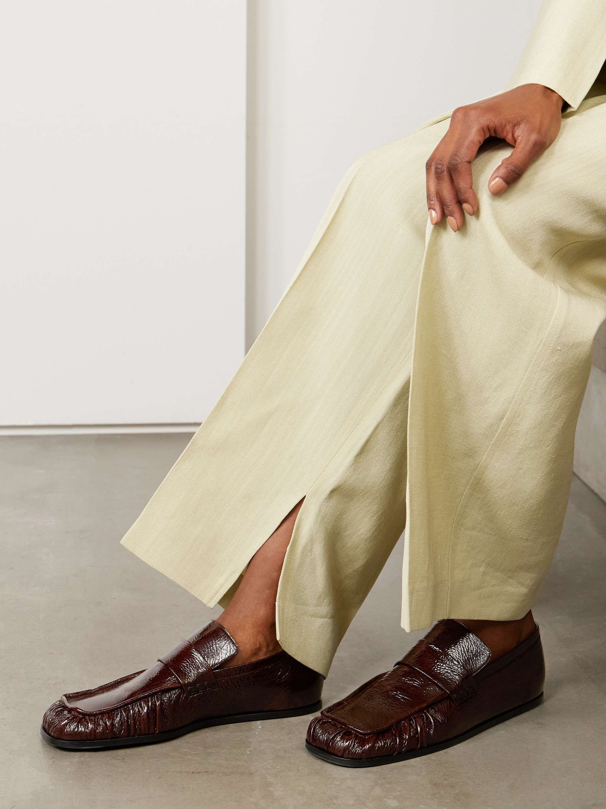 JIL SANDER Crinkled glossed-leather loafers | NET-A-PORTER