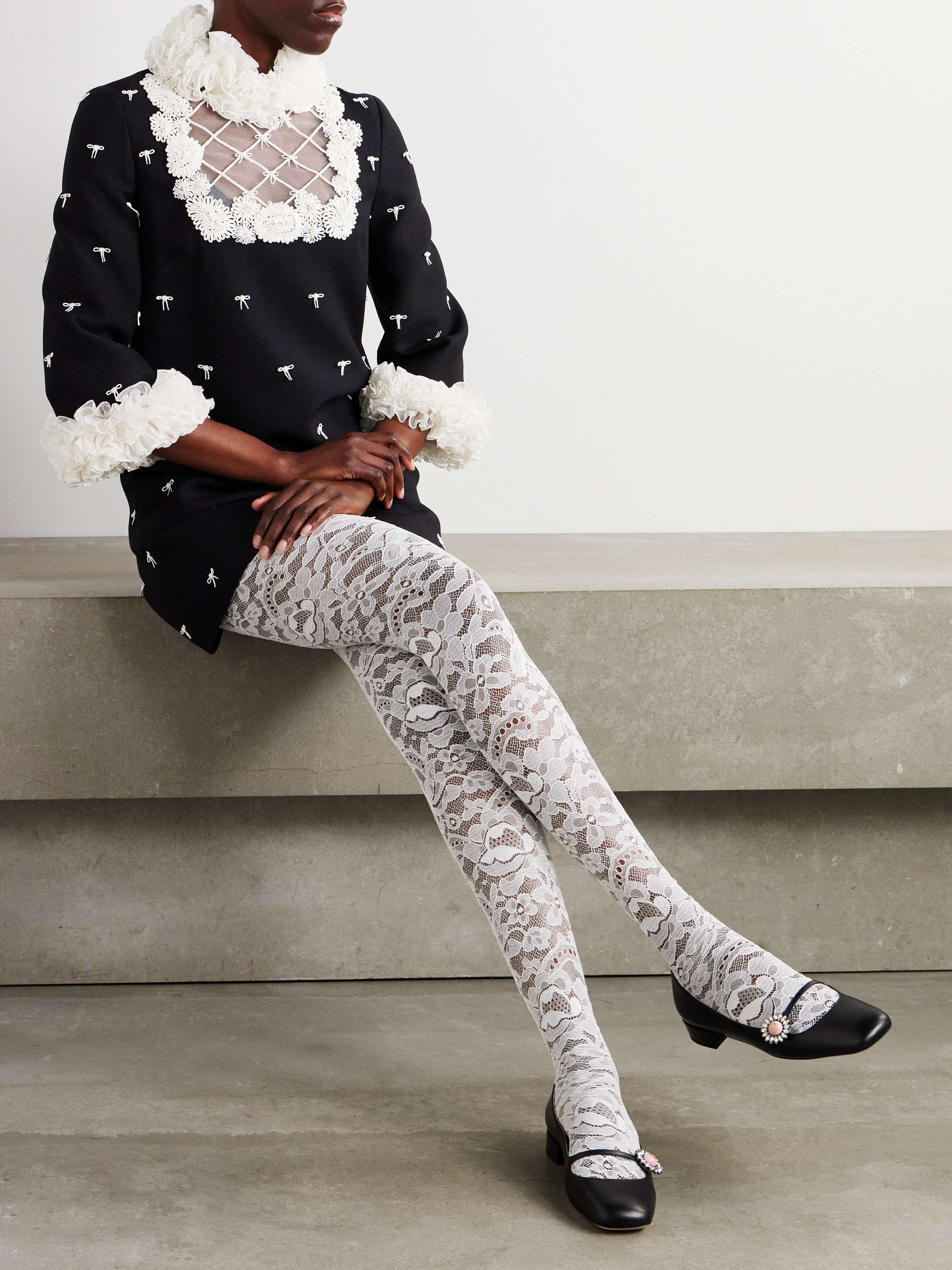 VALENTINO GARAVANI Stretch-corded lace tights | NET-A-PORTER