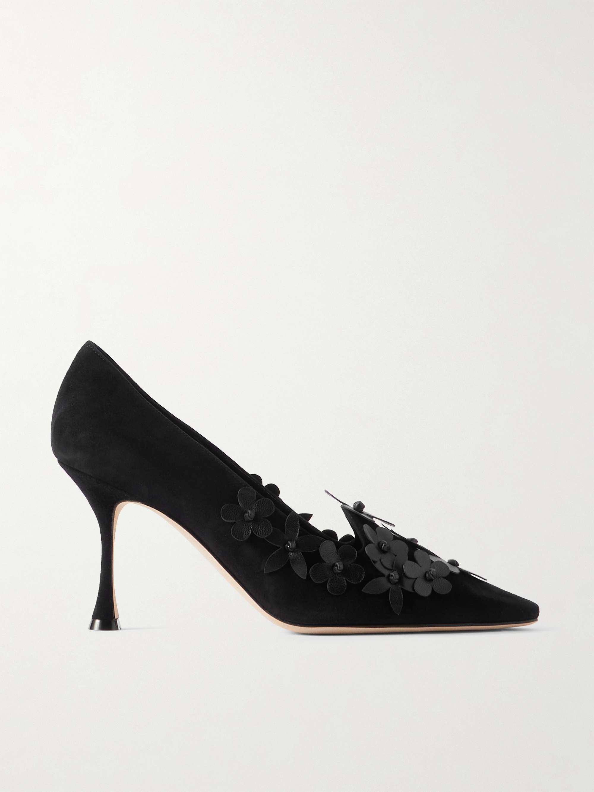 MANOLO BLAHNIK Harneclo 90 appliquéd suede pumps | NET-A-PORTER