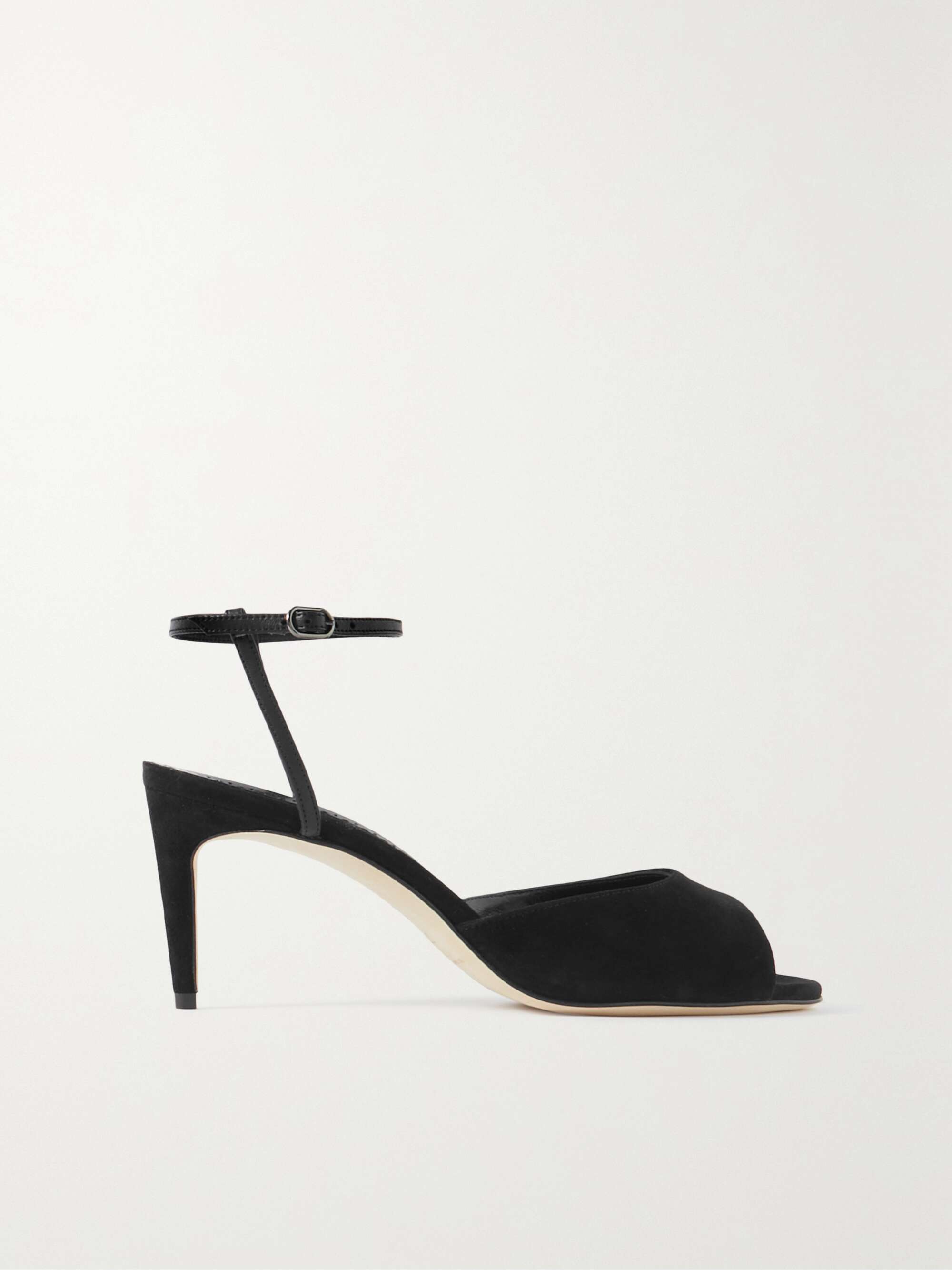 MANOLO BLAHNIK Bacardu 70 leather-trimmed suede sandals | NET-A-PORTER