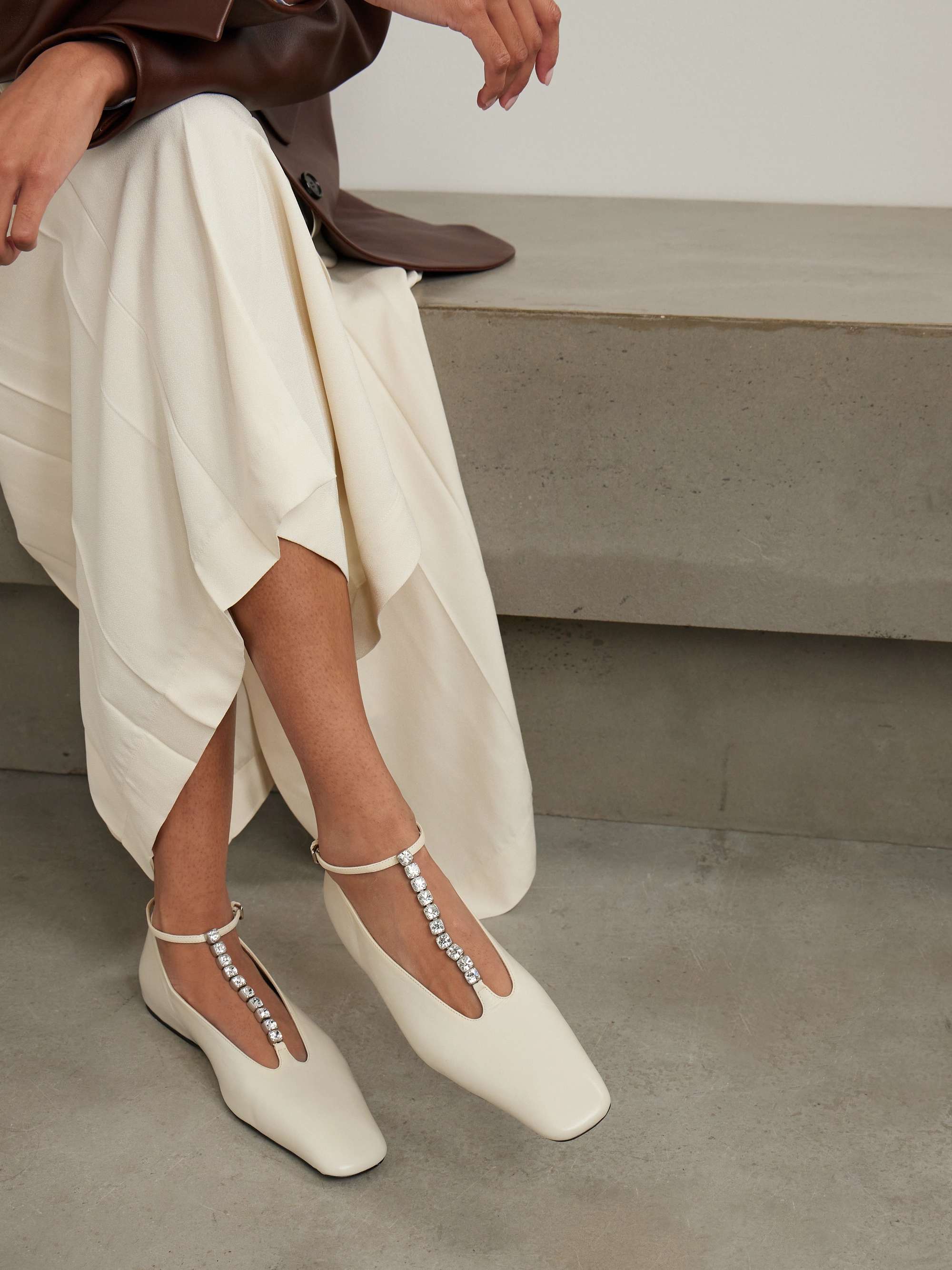 JIL SANDER Crystal-embellished leather ballet flats | NET-A-PORTER