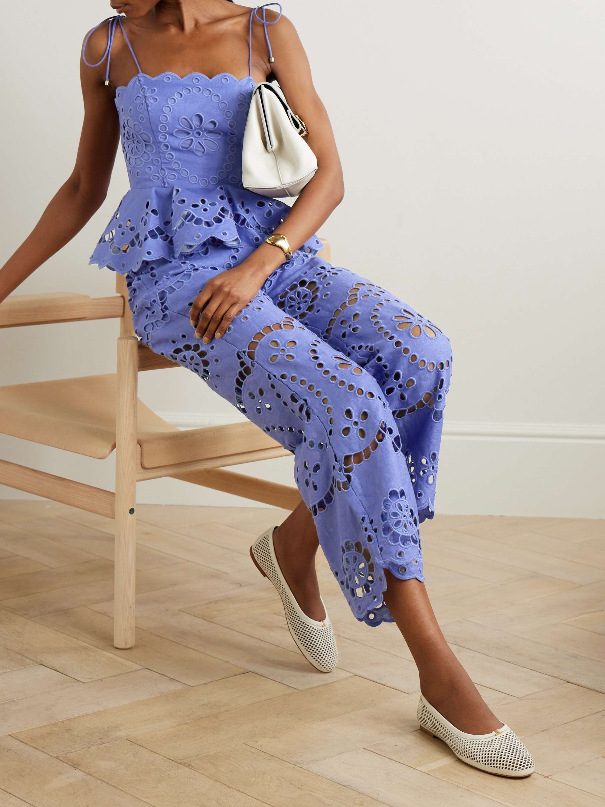 ZIMMERMANN Pop embellished scalloped broderie anglaise linen