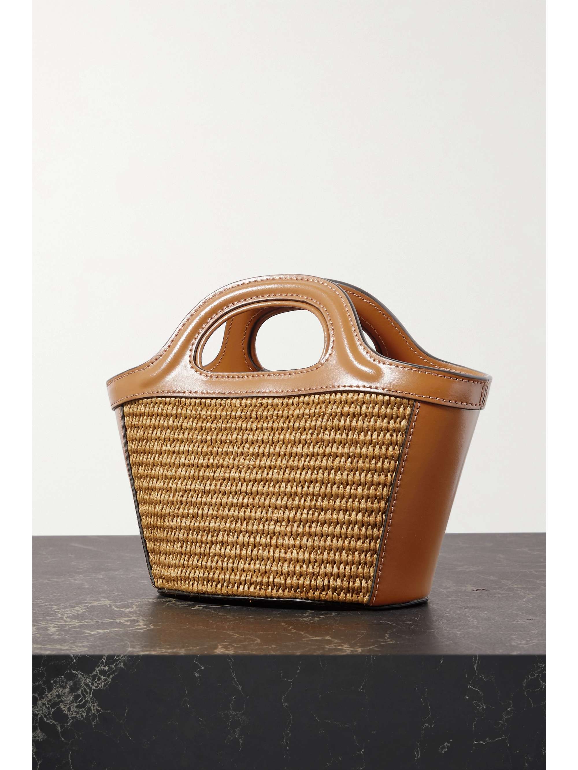 MARNI Tropicalia micro embroidered leather-trimmed raffia tote