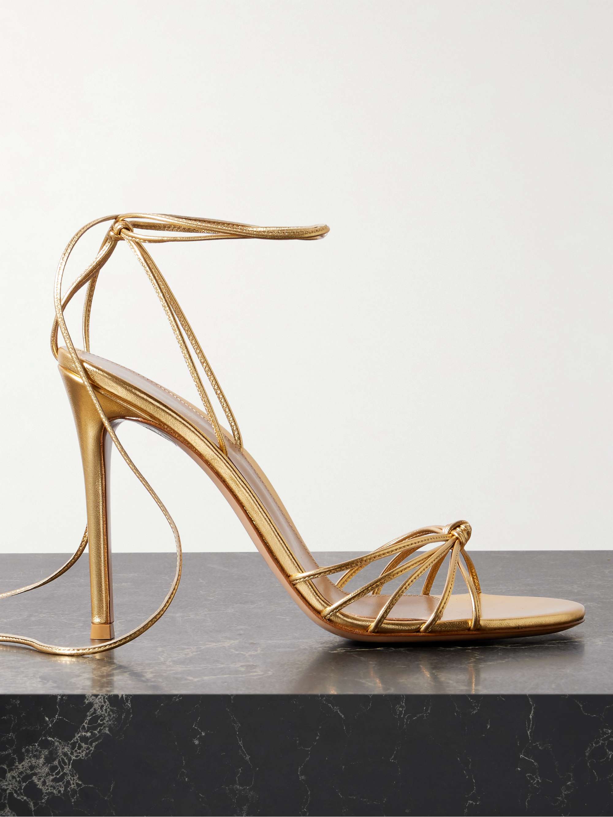 GIANVITO ROSSI 105 lace-up metallic leather sandals | NET-A-PORTER